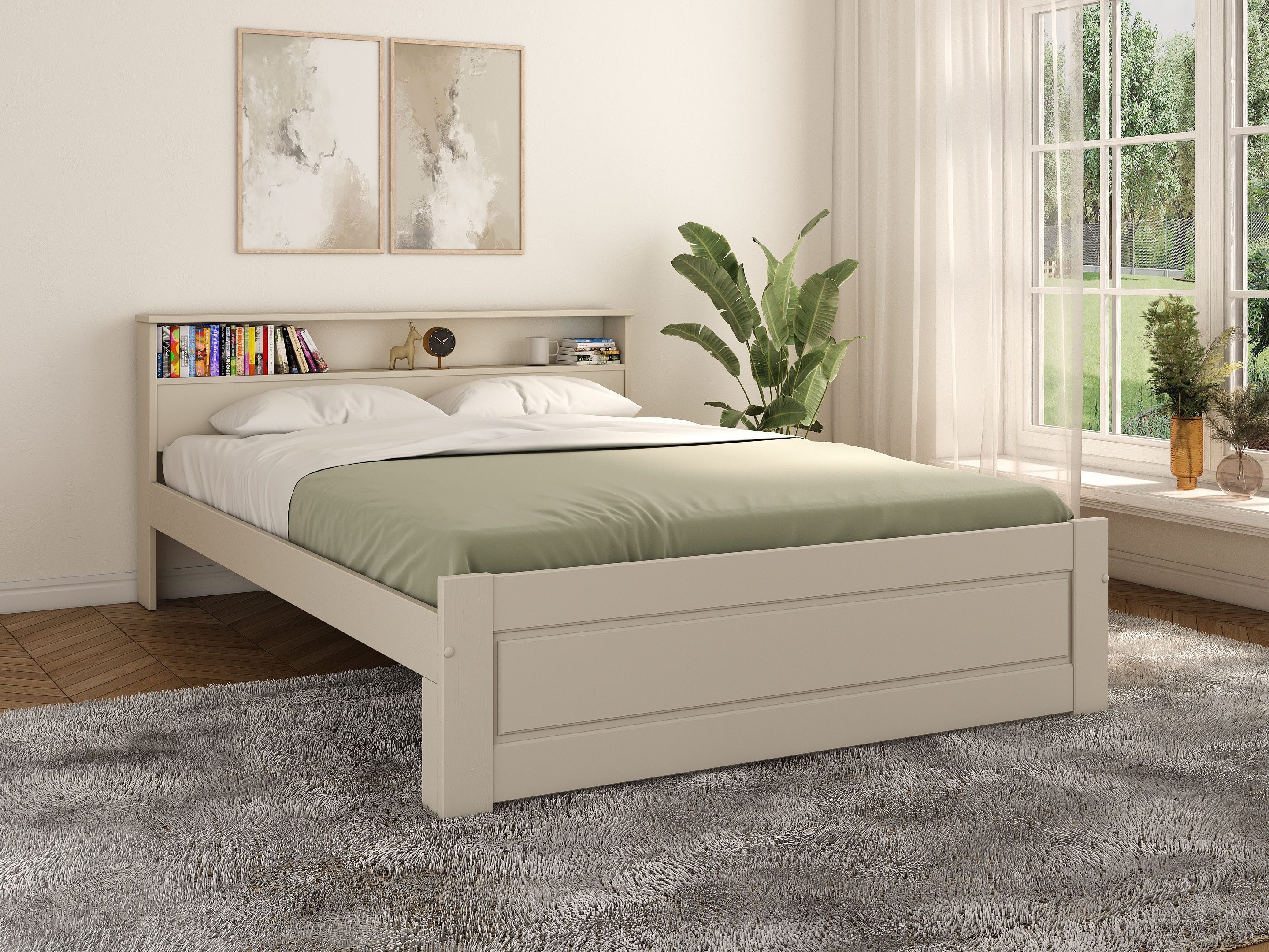 OTTO home Massivholzbett FLAVION, Jugendbett, Stauraum, FSC® zertifizierte Kiefer (Breite: 90, 140, 180), Qualitätsprodukt, Regal, Kassettenoptik, Schublade opt – Bild 2 von 5