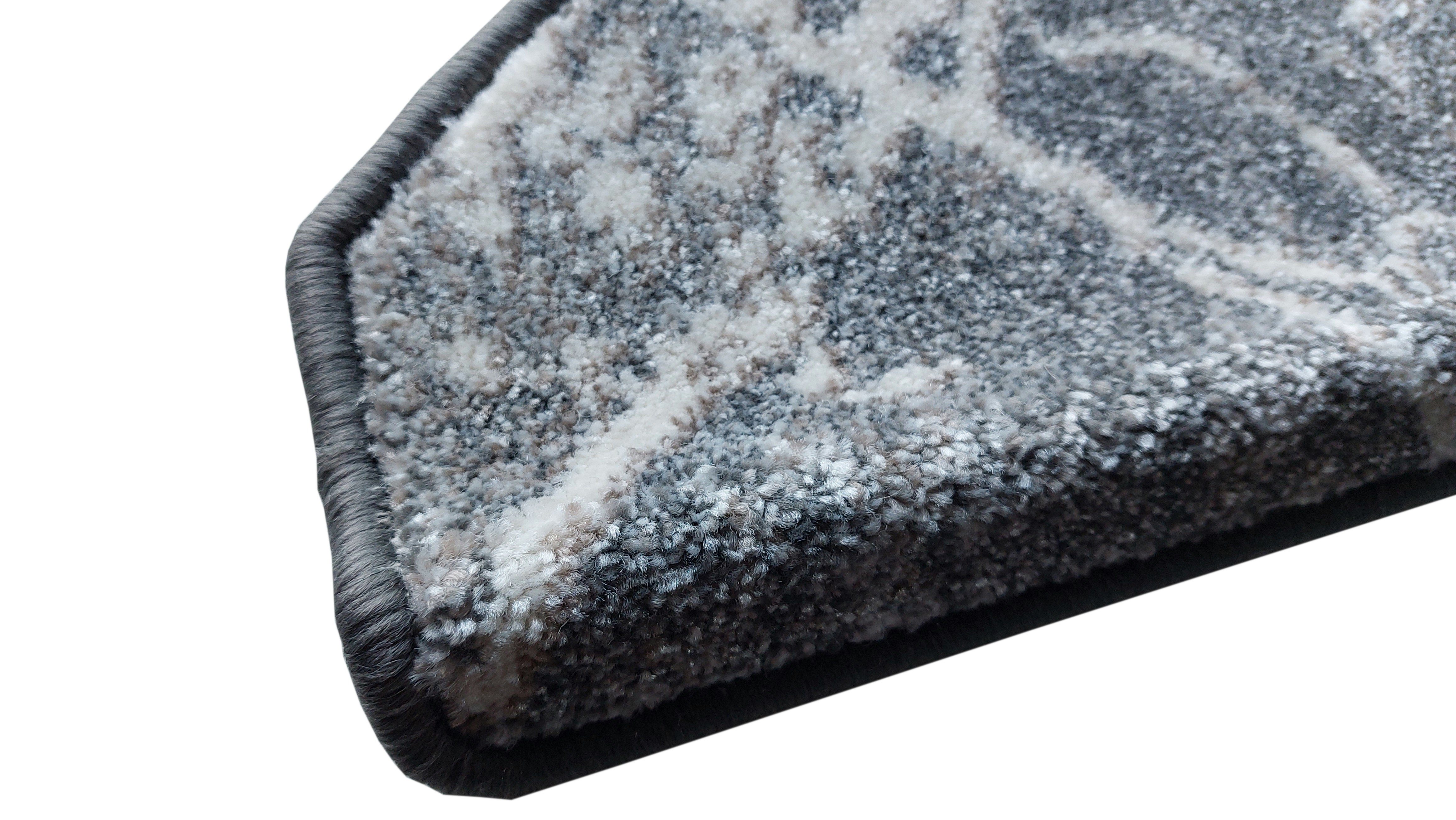 oKu-Tex Stufenmatte SOFT Marmor Design, 15-teilig, selbstklebend, Halbrund, Stufenmattenset 15 Stück, Marmoroptik, weicher Kurzflor