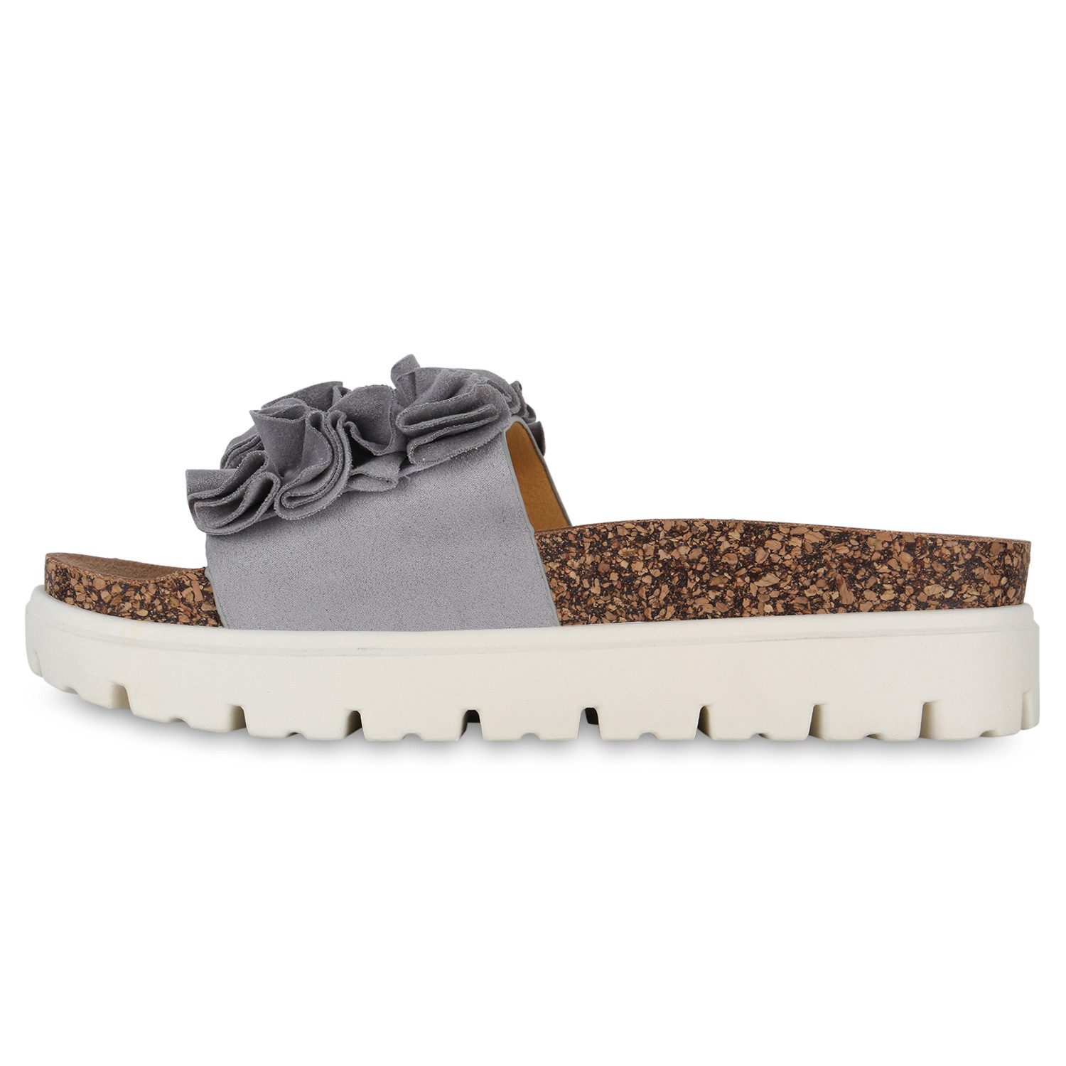 VAN HILL 841092 Sandalette Damen Pantoletten Sandaletten Korkoptik Volant P günstig online kaufen