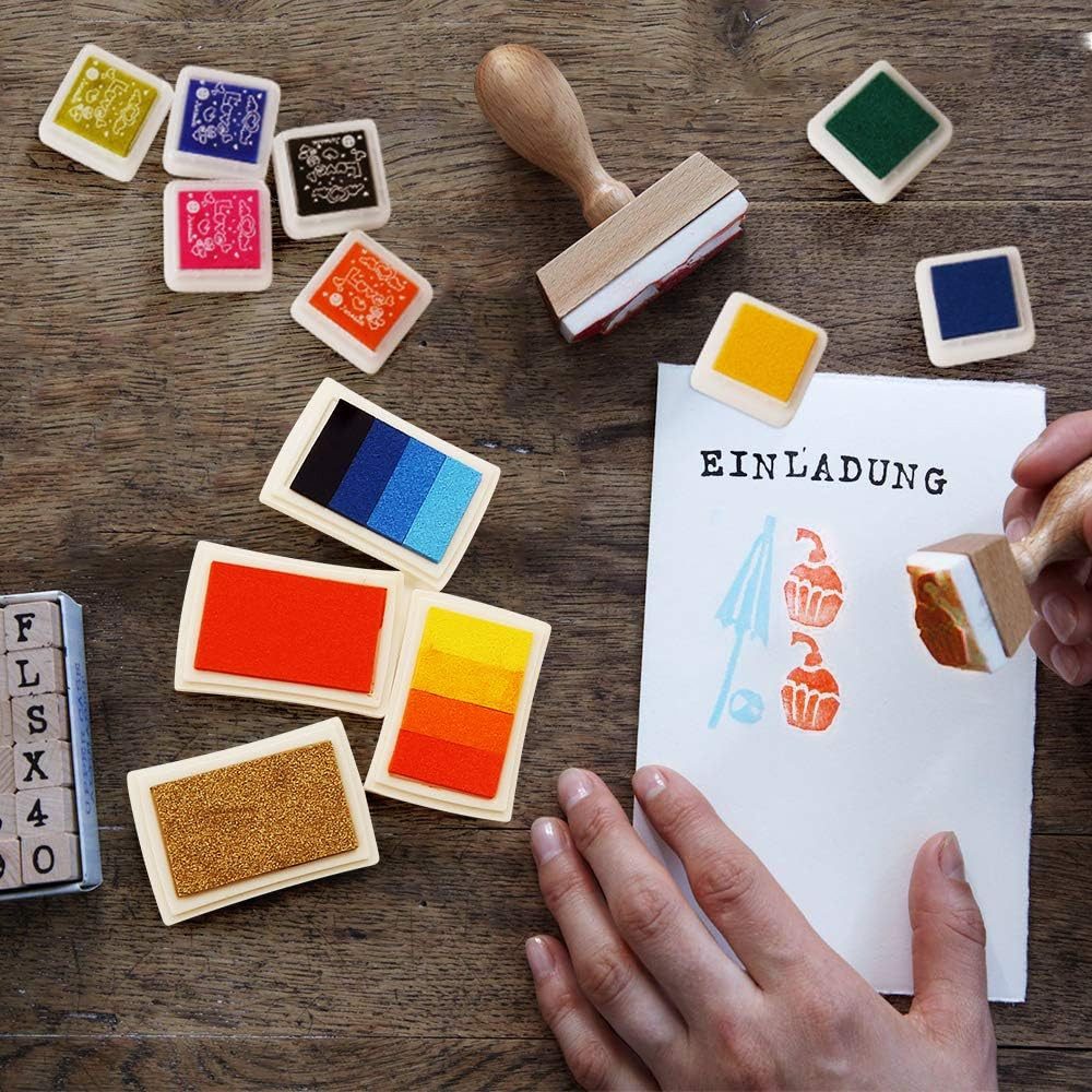 FOUORTUNATE-BEE Stempelkissen Set 24 Farben Waschbar DIY Basteln Papier Stoff Stempelkissen (Stempelfarbe Set Kinder Basteln Karten DIY Papier Holz Stoff)