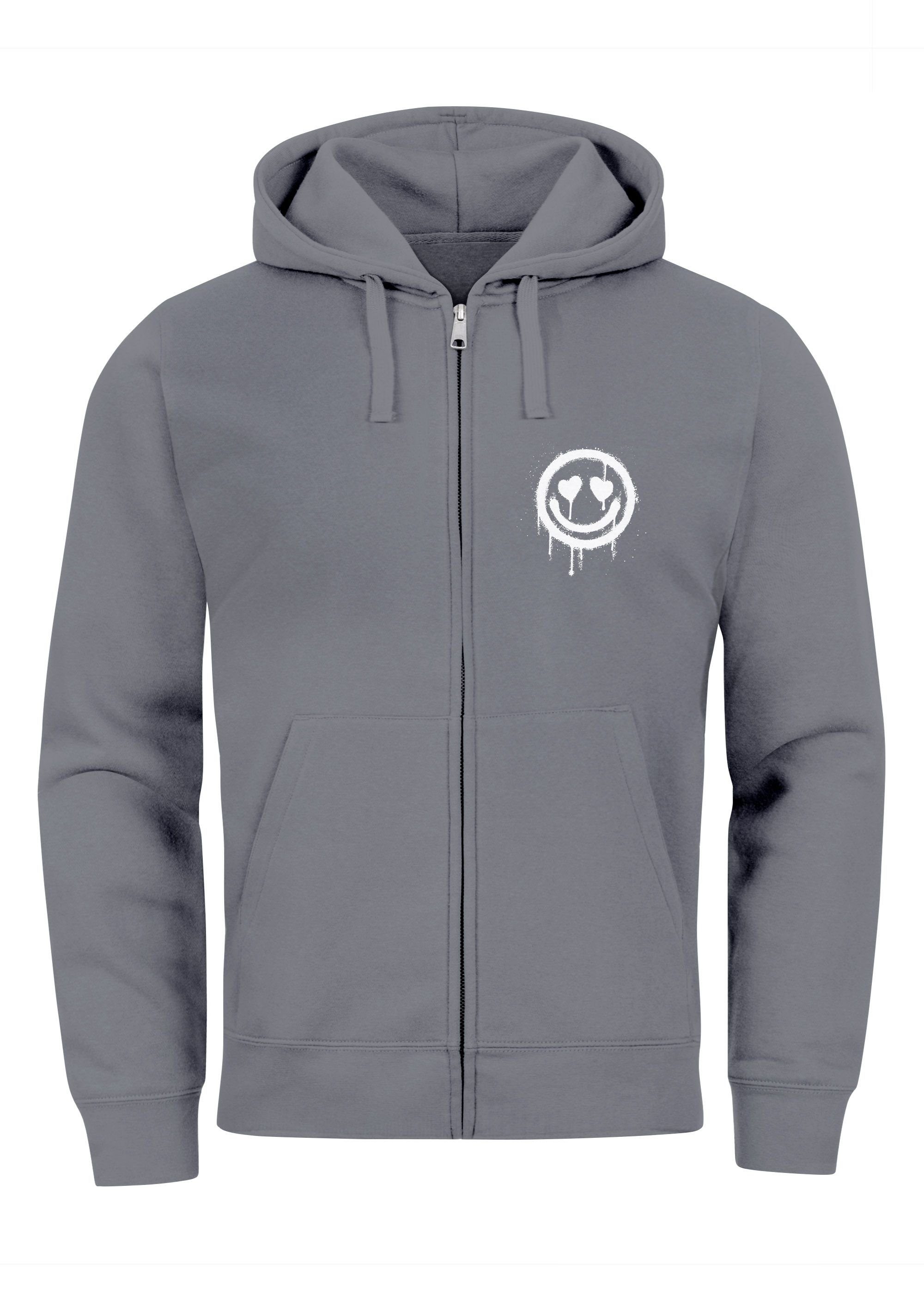 Smile Herren Drip convoy Sweatjacke grey Kapuze Sweatjacke mit Zip-Hoodie Neverless Print Aufdruck Face