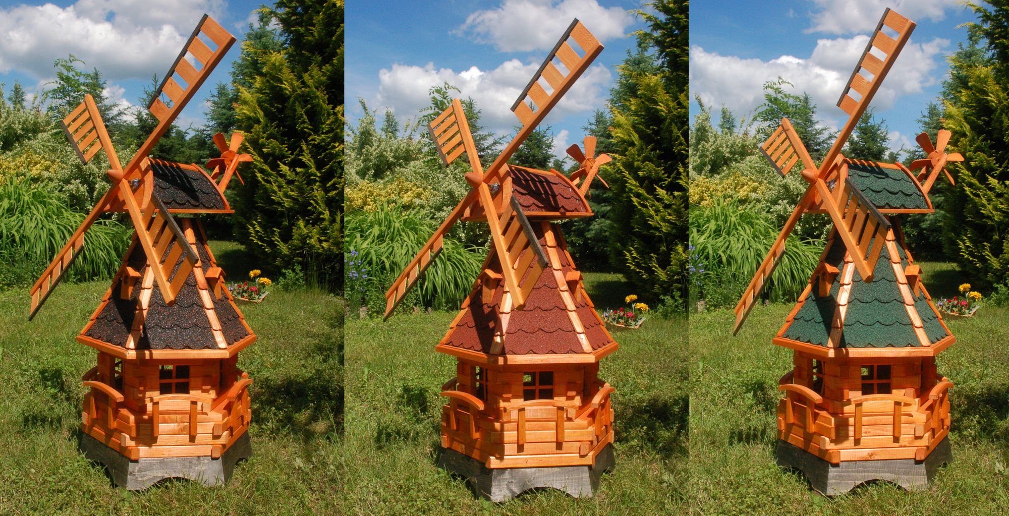 SHOP Braun 1,25m Windmühle Farben - verschieden HANNUSCH DSH Gartenfigur Grün Norddeutsche DEKO kugelgelagert,