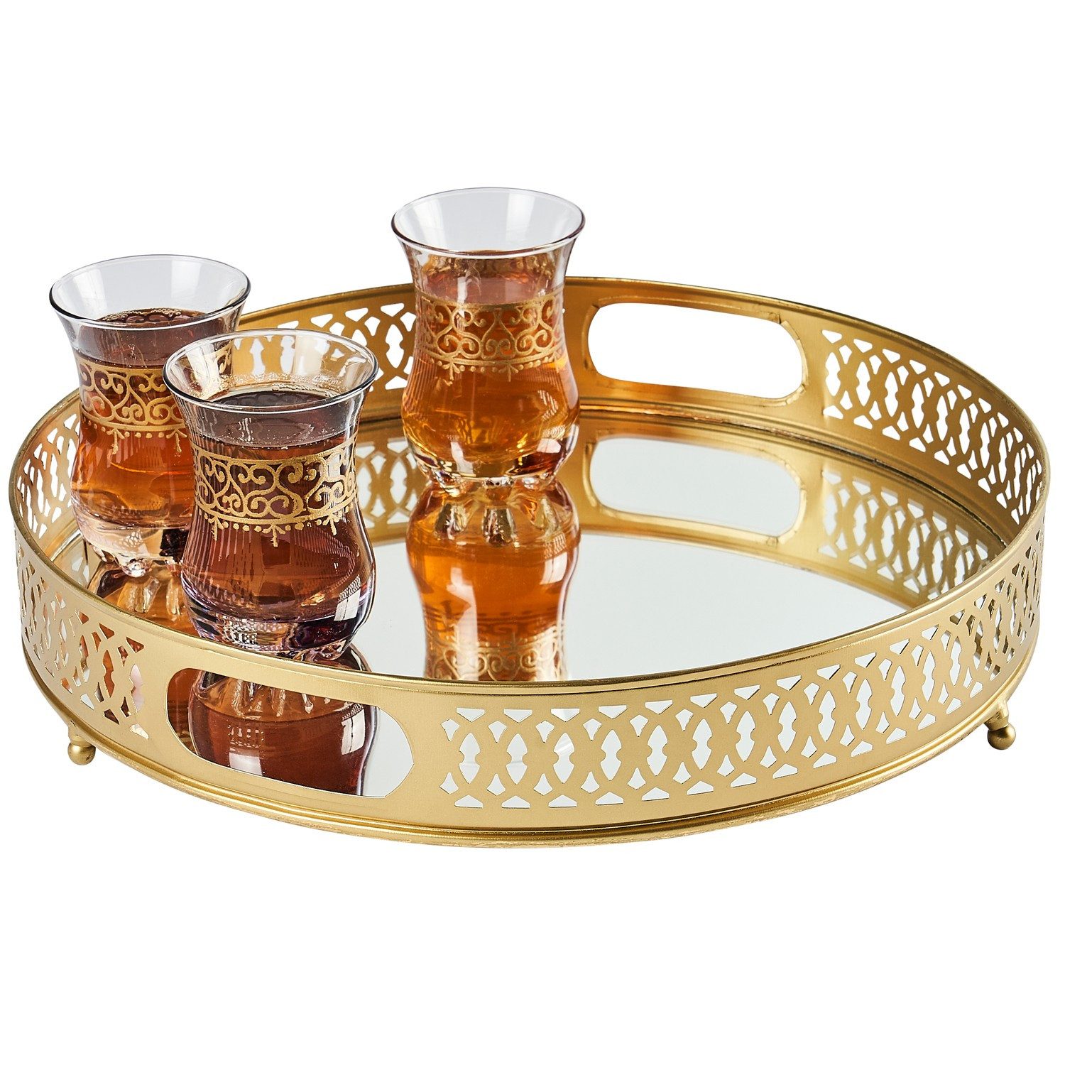 Marrakesch Orient & Mediterran Interior Dekotablett Spiegeltablett Serviertablett Nikita rund in Gold 30 cm Handarbeit (1 St), Handarbeit