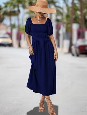 BlauWave Strandkleid Sexy schulterfreies Kleid mit kurzen Puffärmeln, hohe Taille, Rüschen (1-tlg) einschultriges Kleid