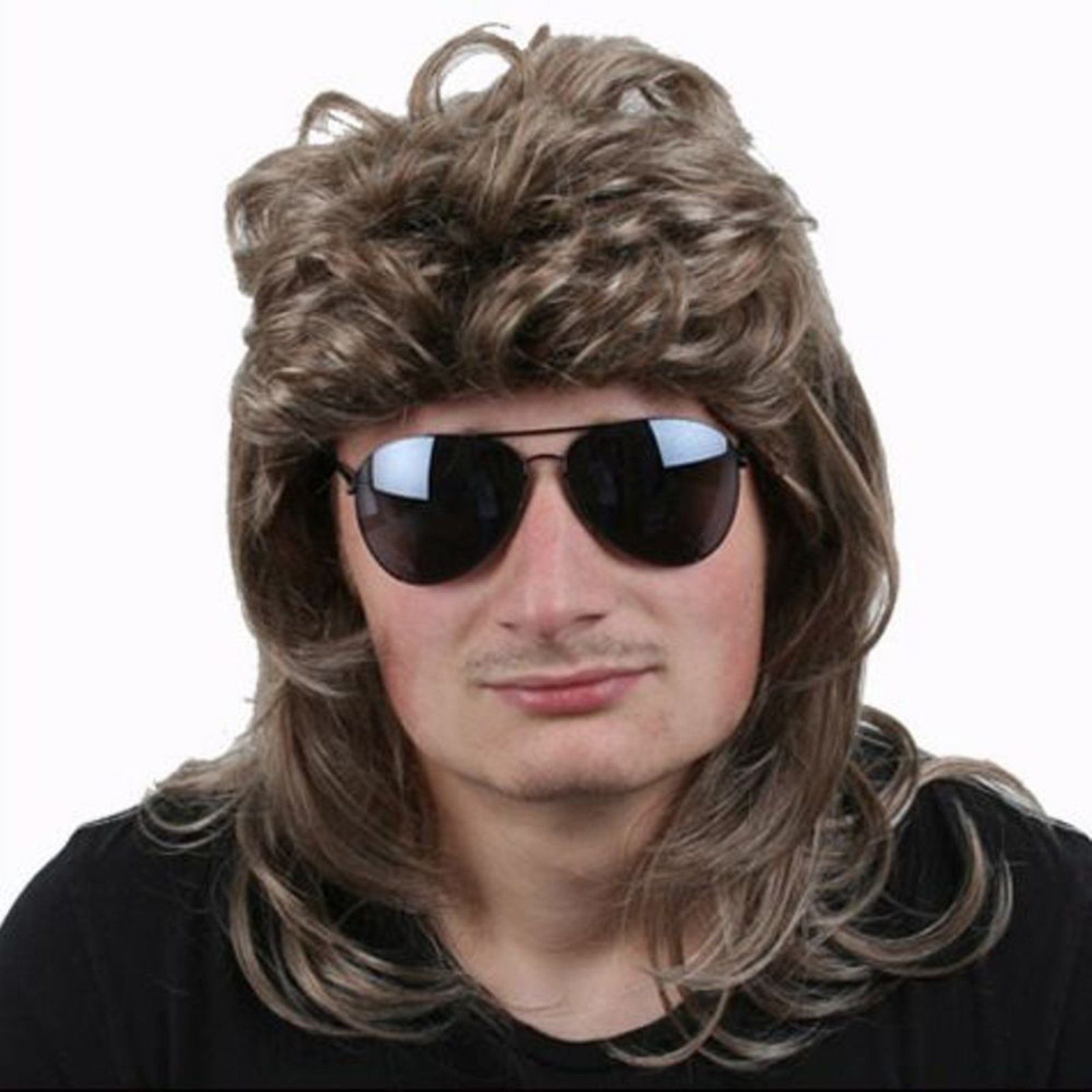 Kostüm-Perücke 2 Stück Vokuhila 80er Perücke Kostüm Verkleidung Dunkelblond