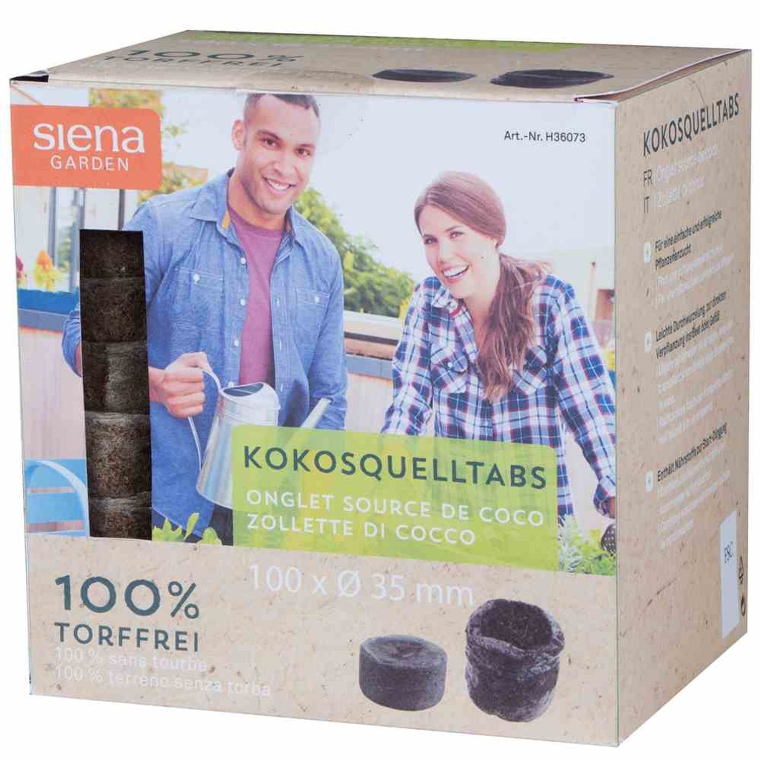 Kokosscheibe 100 Kokos-Quelltabs mit Netz Ø35 mm im Verkaufskarton