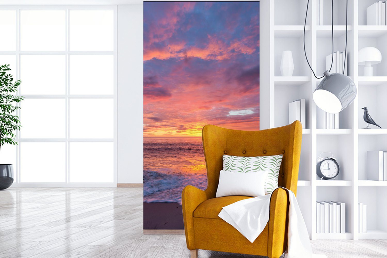 Meer Fototapete Sonnenuntergang, Küche, bedruckt, Strand Vliestapete - Matt, St), Wohnzimmer für - (2 Fototapete MuchoWow Schlafzimmer