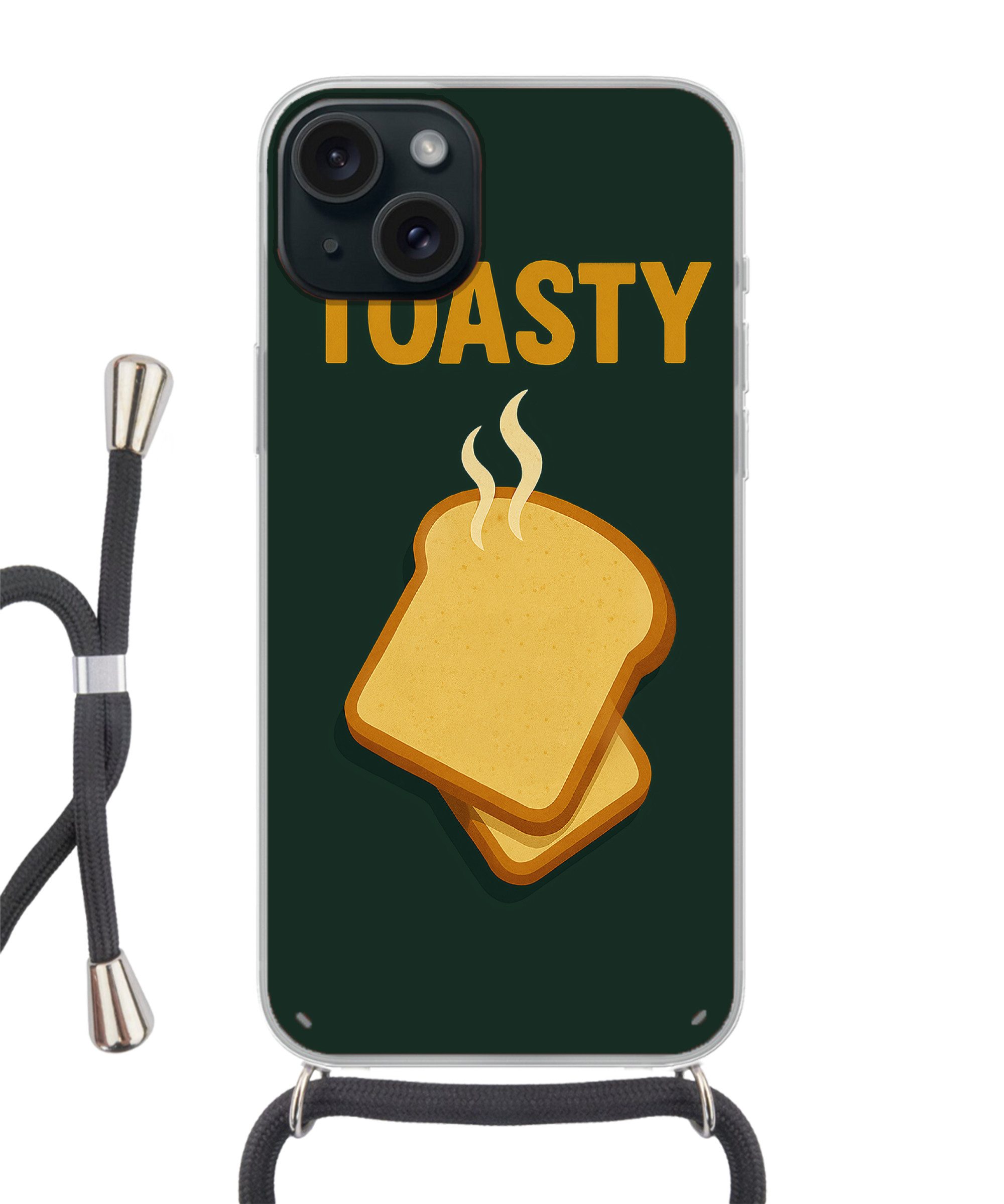 MuchoWow Handyhülle für Apple iPhone 15 Plus Brot - Toast - Grün - Minimalistisch, Tragbare Handyhüllen mit Kette zum umhängen, Handykette Handyband