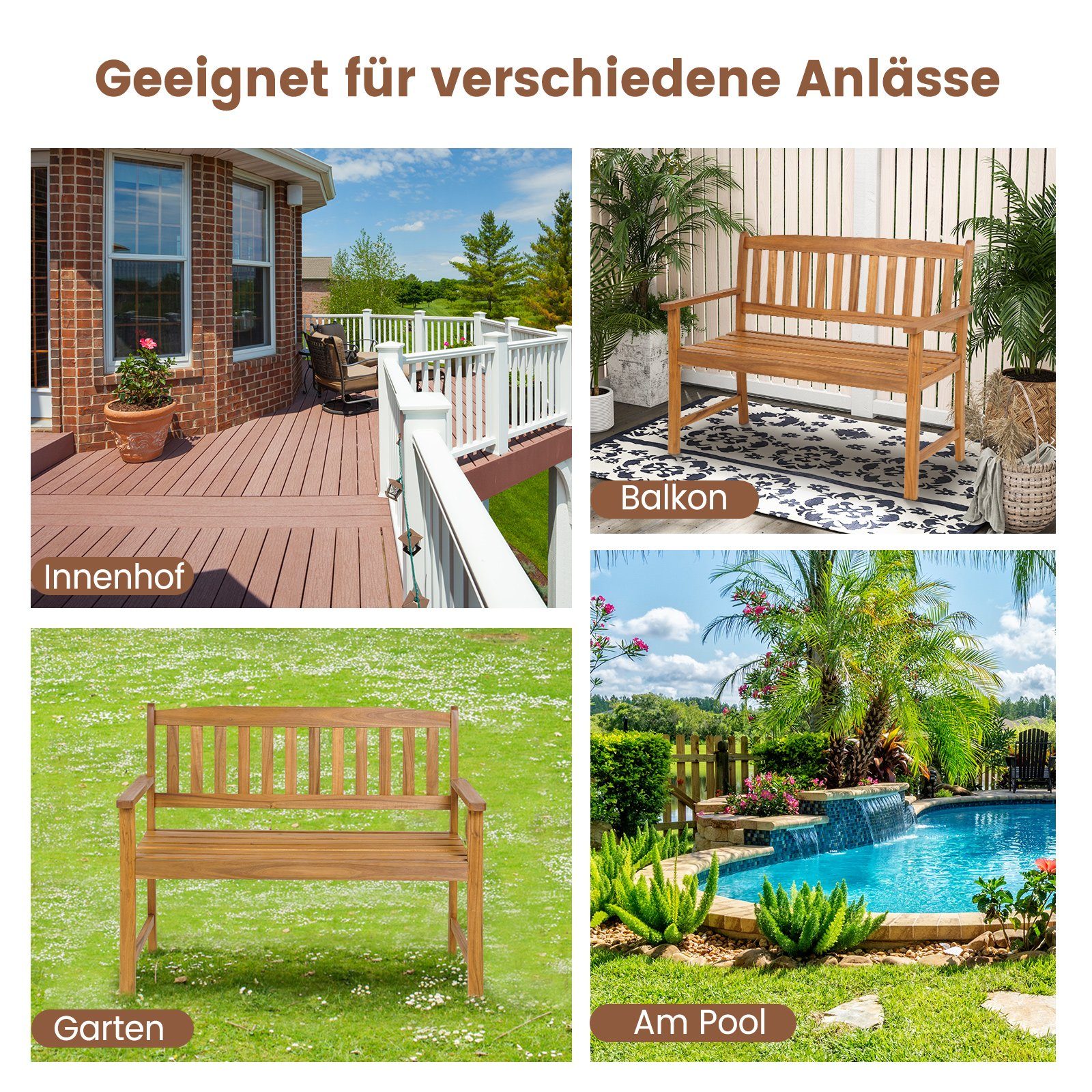 COSTWAY Gartenbank, 2 Sitzer, Akazienholz, bis günstig online kaufen
