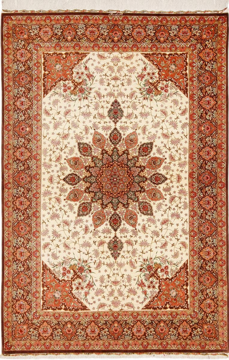 Seidenteppich Ghom Seide Naderpour 137x204 Handgeknüpfter Orientteppich, Nain Trading, rechteckig, Höhe: 3 mm