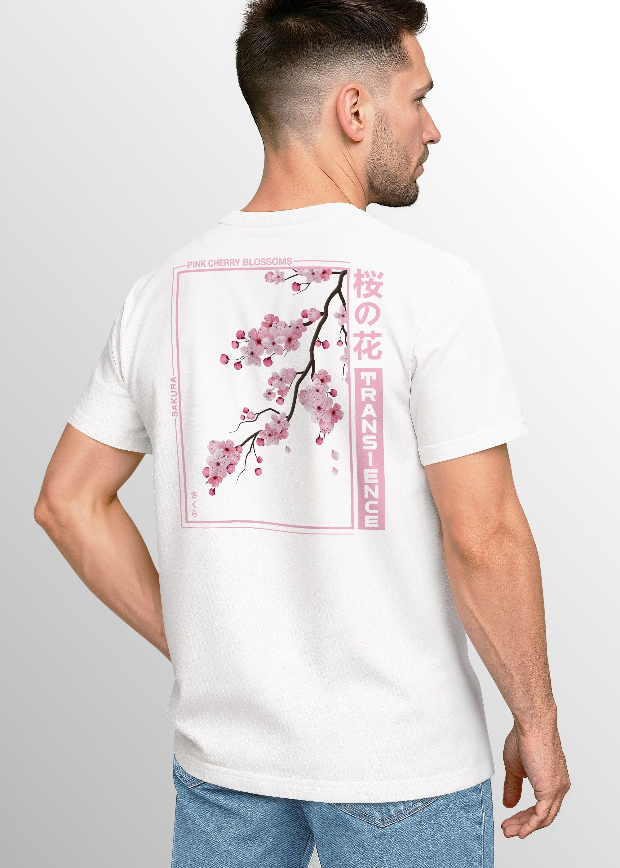 Neverless Print-Shirt Backprint TShirt Herren Japan Asien Kirschblüte Sakura Schriftzeichen mit Print