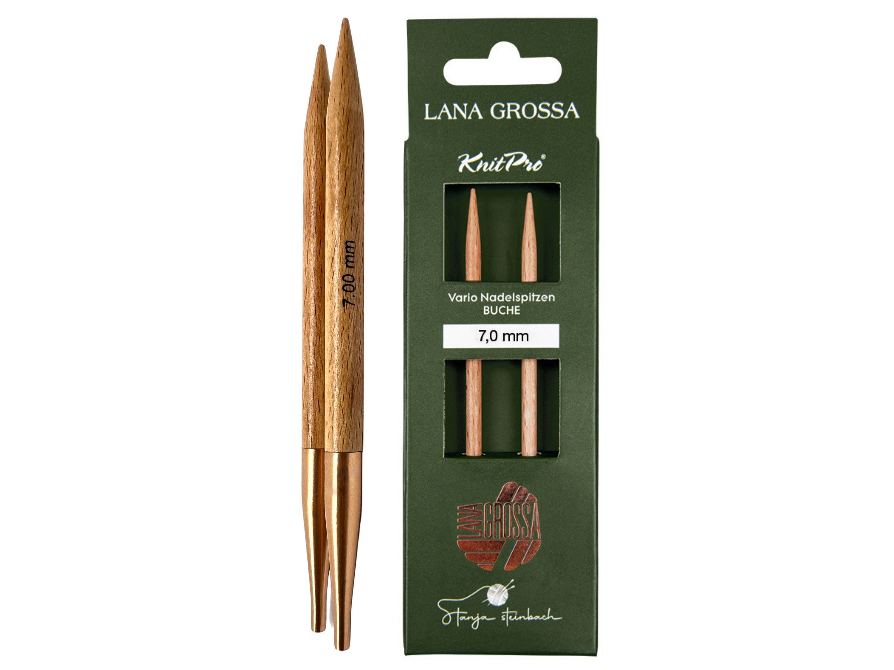 LANA GROSSA Stecknadeln Knit Pro Nadelspitzen VARIO LANG Buche Tanja Steinbach Edition, austauschbare Nadelspitze in den Stärken 3-12 mm