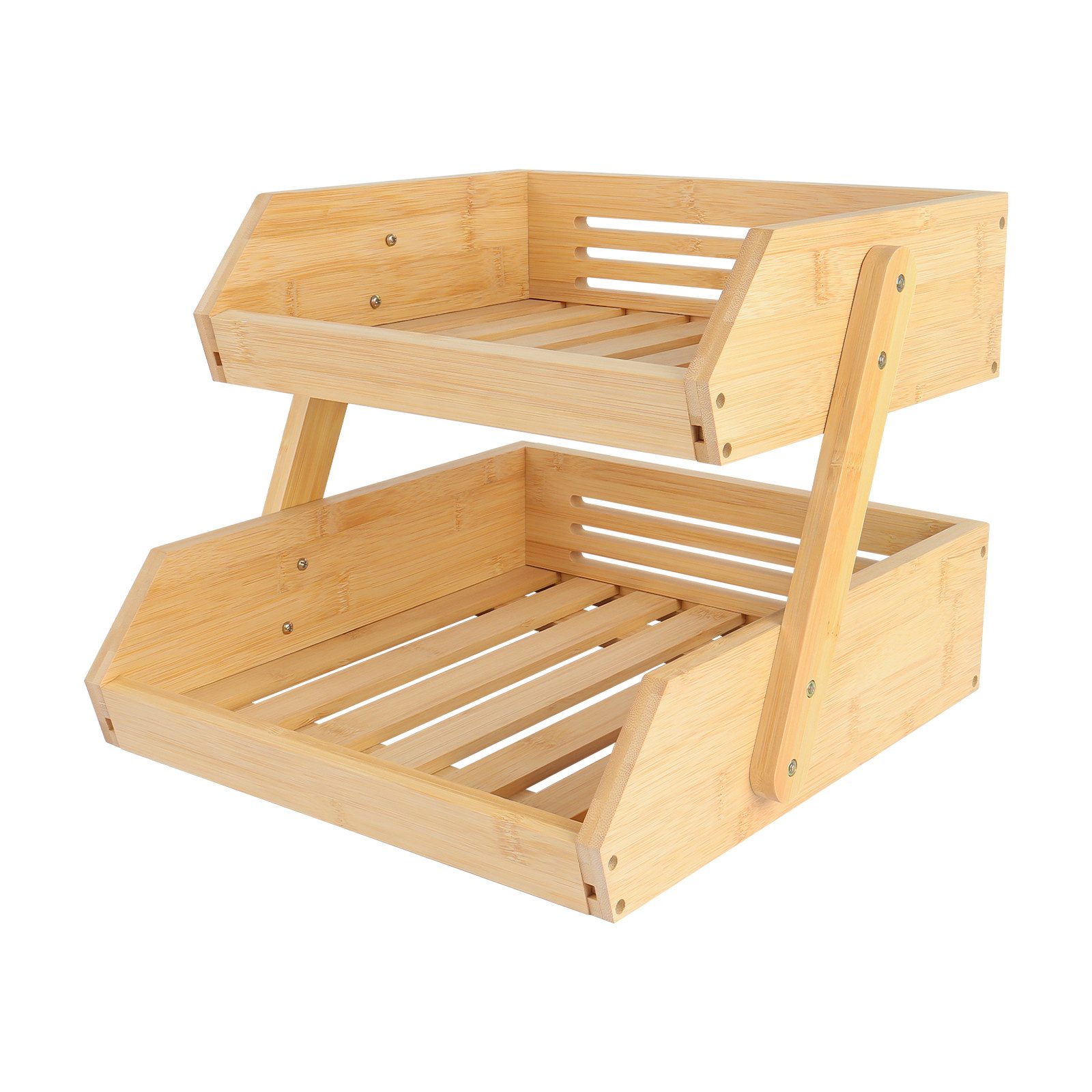 JEOBEST Obstschale Obstkorb Brotkorb mit 2 Etagen, (1-tlg, Bambus) Servierkorb,Snack-Ausstellungsständer