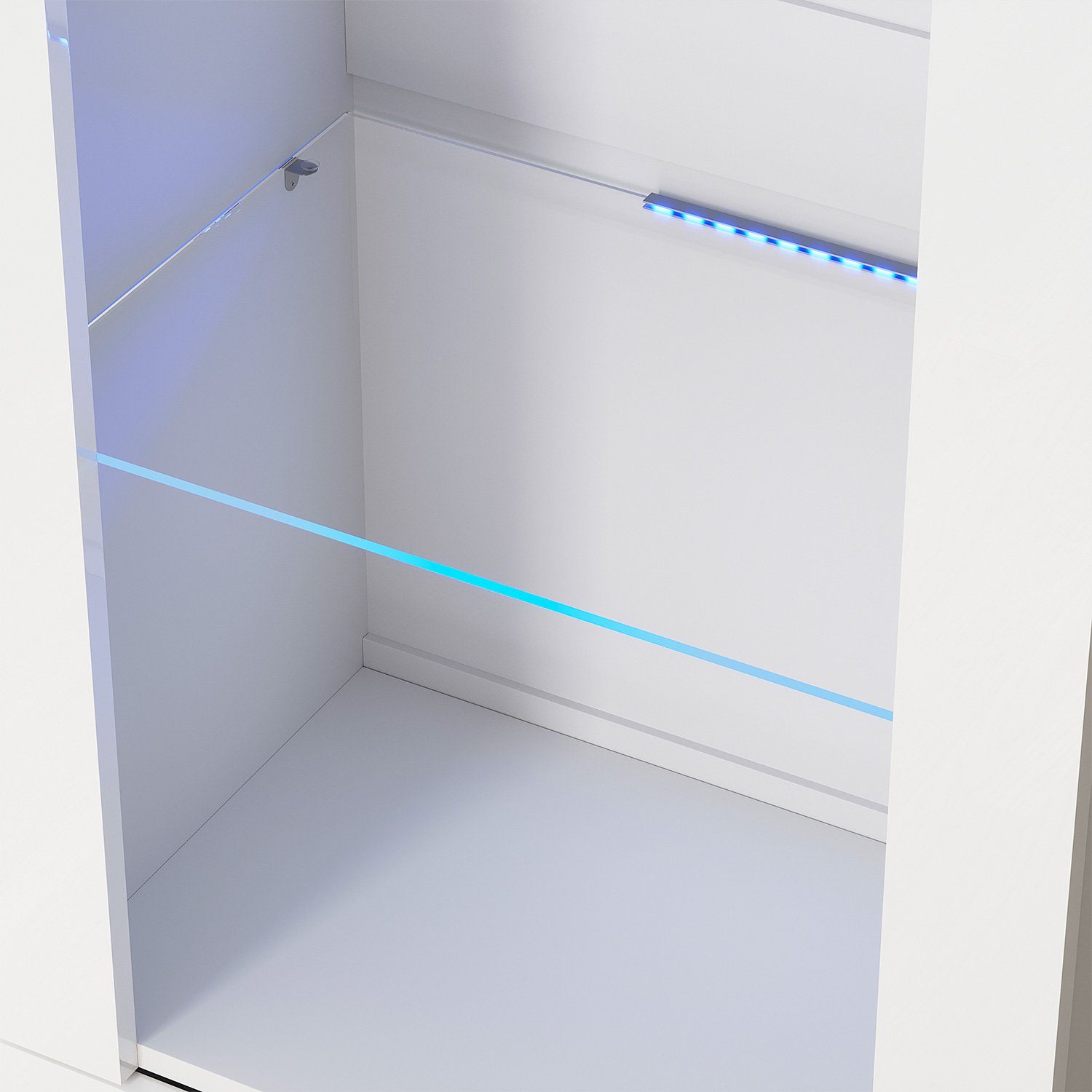 SONNI Vitrine Glasvitrine , Standvitrine mit LED-Beleuchtung, 55x35x172cm weiß Hochglanz, Große Kapazität, Hochschränke