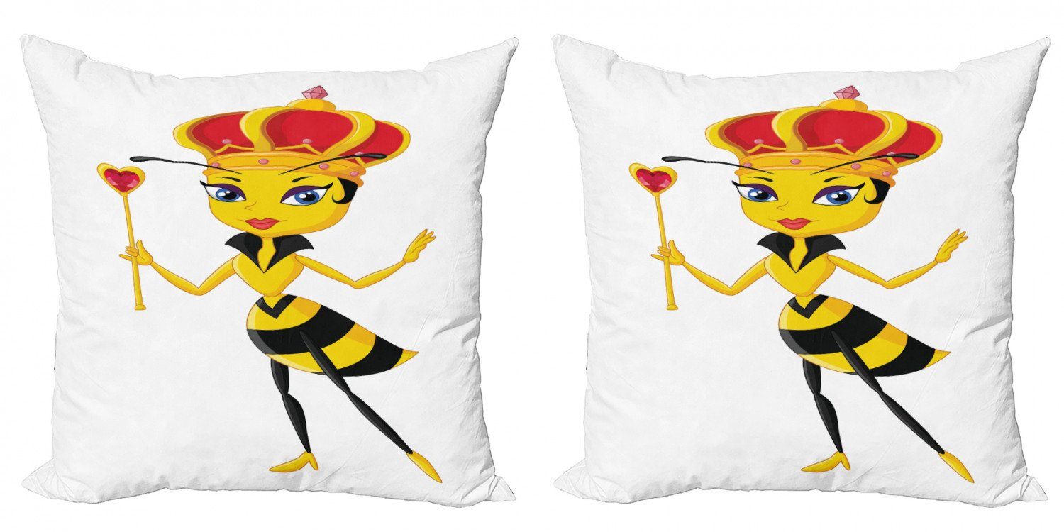 Kissenbezüge Modern Accent Doppelseitiger Digitaldruck, Abakuhaus (2 Stück), Bienenkönigin Cartoon-Stil Bee