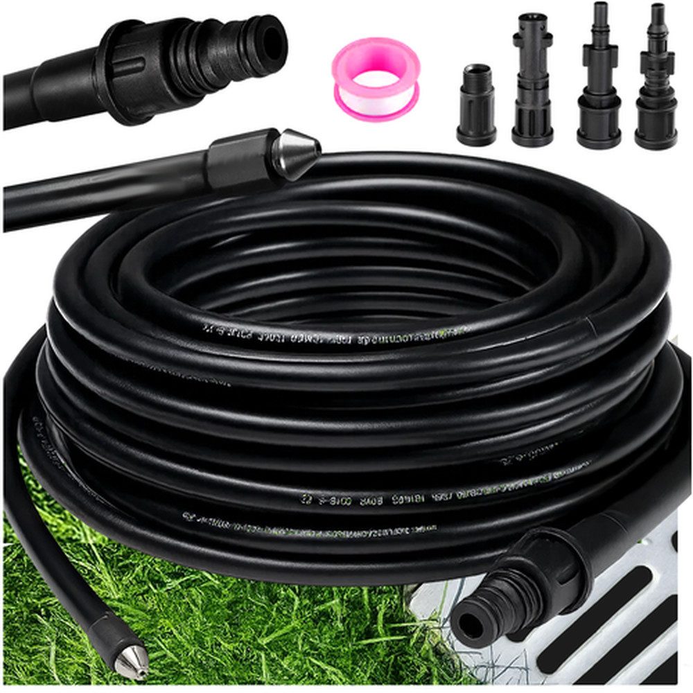 Ruhhy Rohrreiniger-Schlauchaufsatz Rohrreinigungsschlauch 4 Adapter, L: 2000 cm, ∅ 31 mm, (Spar-Set, 1 tlg., Sauberkeit wiederherstellen), Druckbeständig bis 138 bar und temperaturfest bis 60 °C