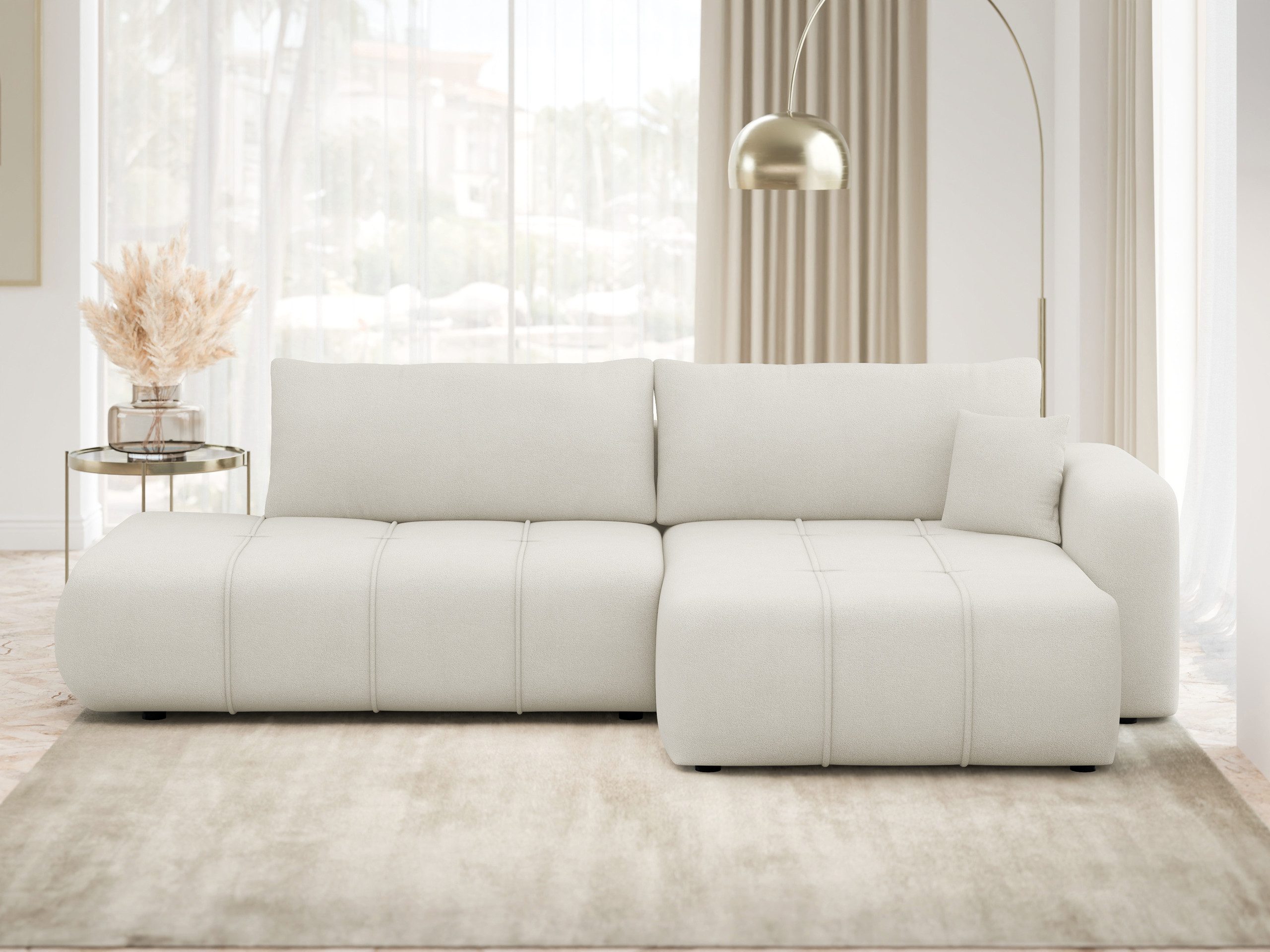 MIRJAN24 Ecksofa Fetrinu O, mit Schlaffunktion und Bettkasten, 262x145x82 cm, Kissen mit Reißverschluss