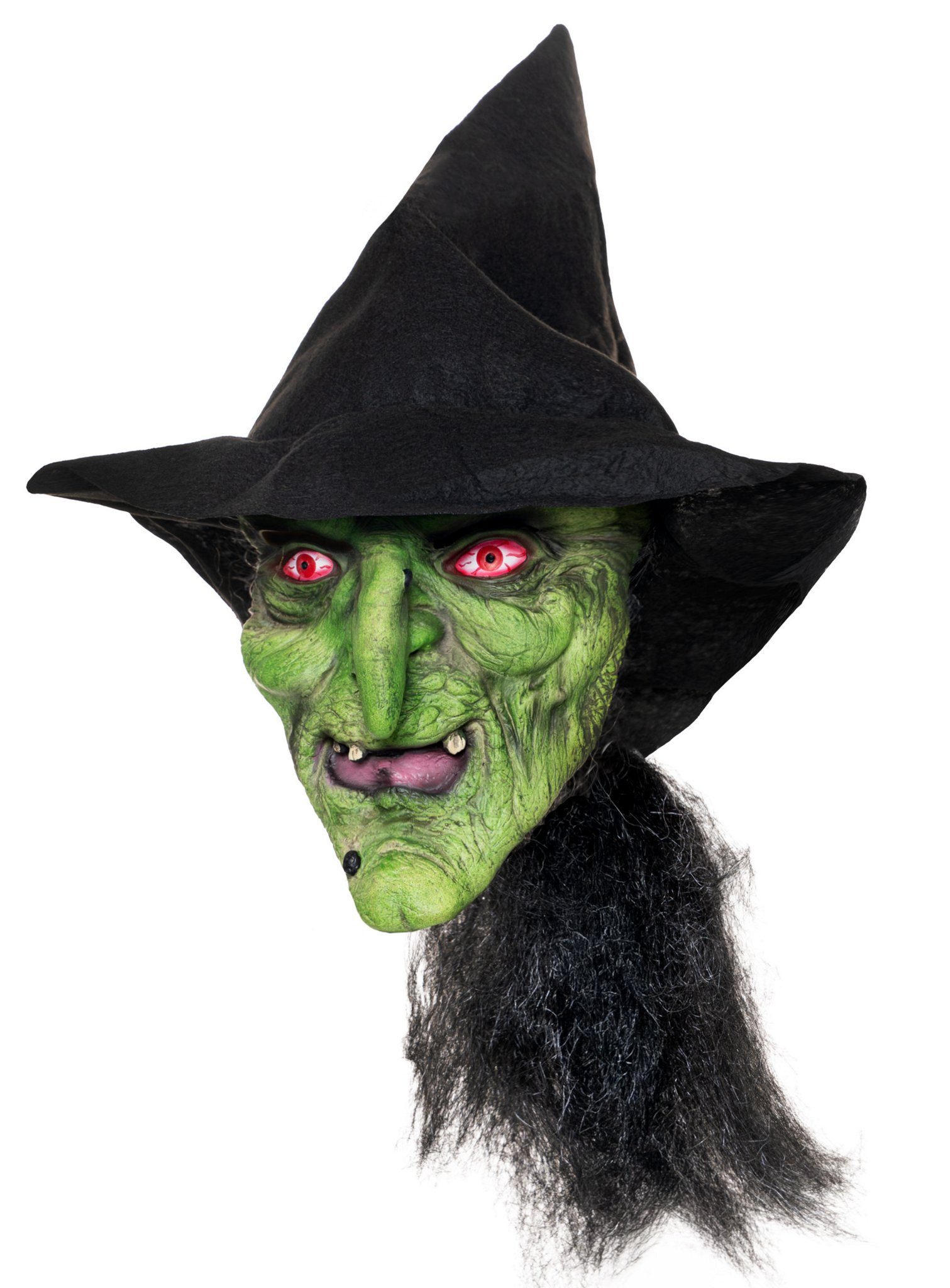 Metamorph Verkleidungsmaske Grüne Sumpfhexe Maske, Schrumplige Hexe mit tödlichem Blick