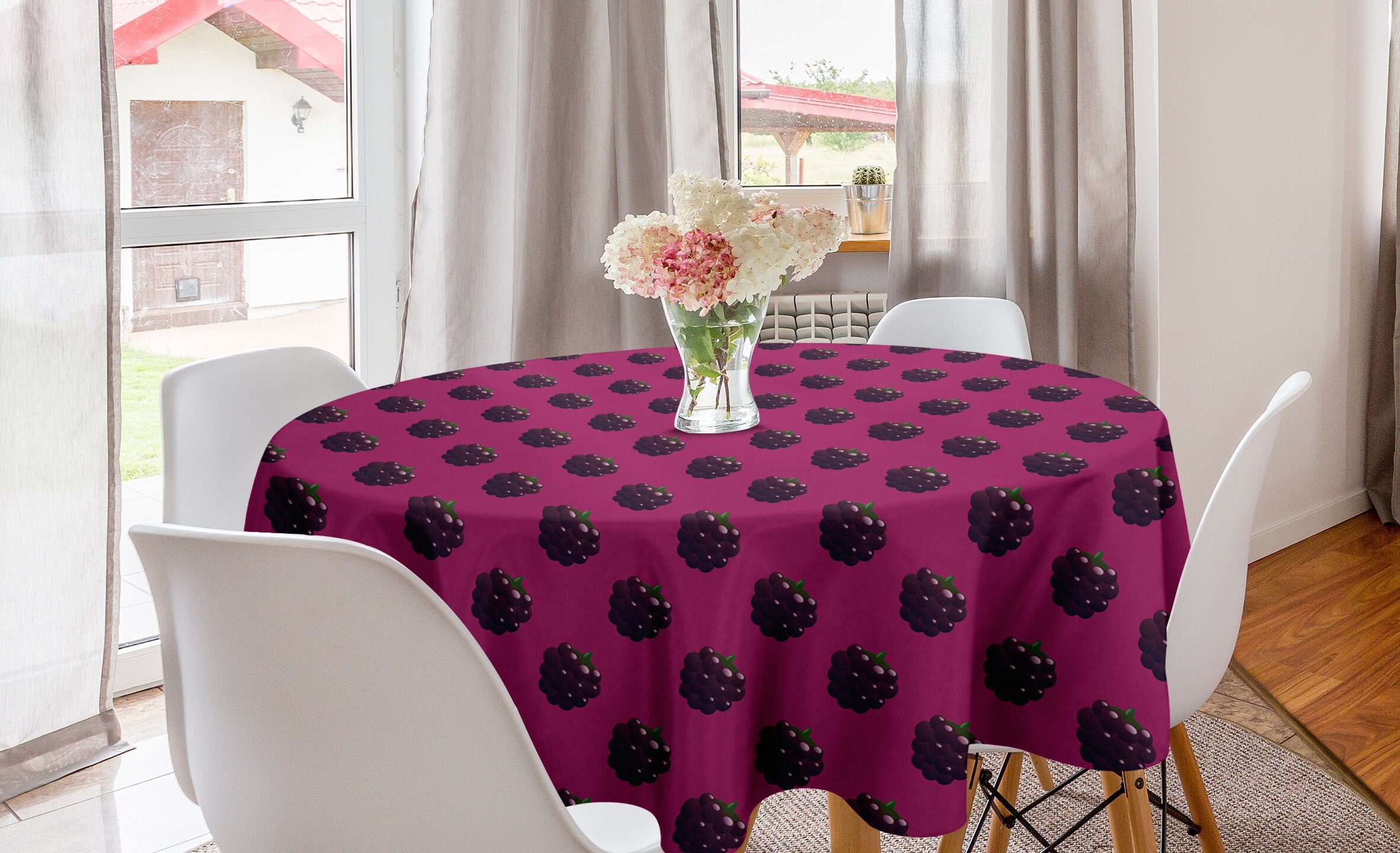 Abakuhaus Tischdecke Kreis Tischdecke Abdeckung für Esszimmer Küche Dekoration, Natürliche Farbe saftige Brombeeren