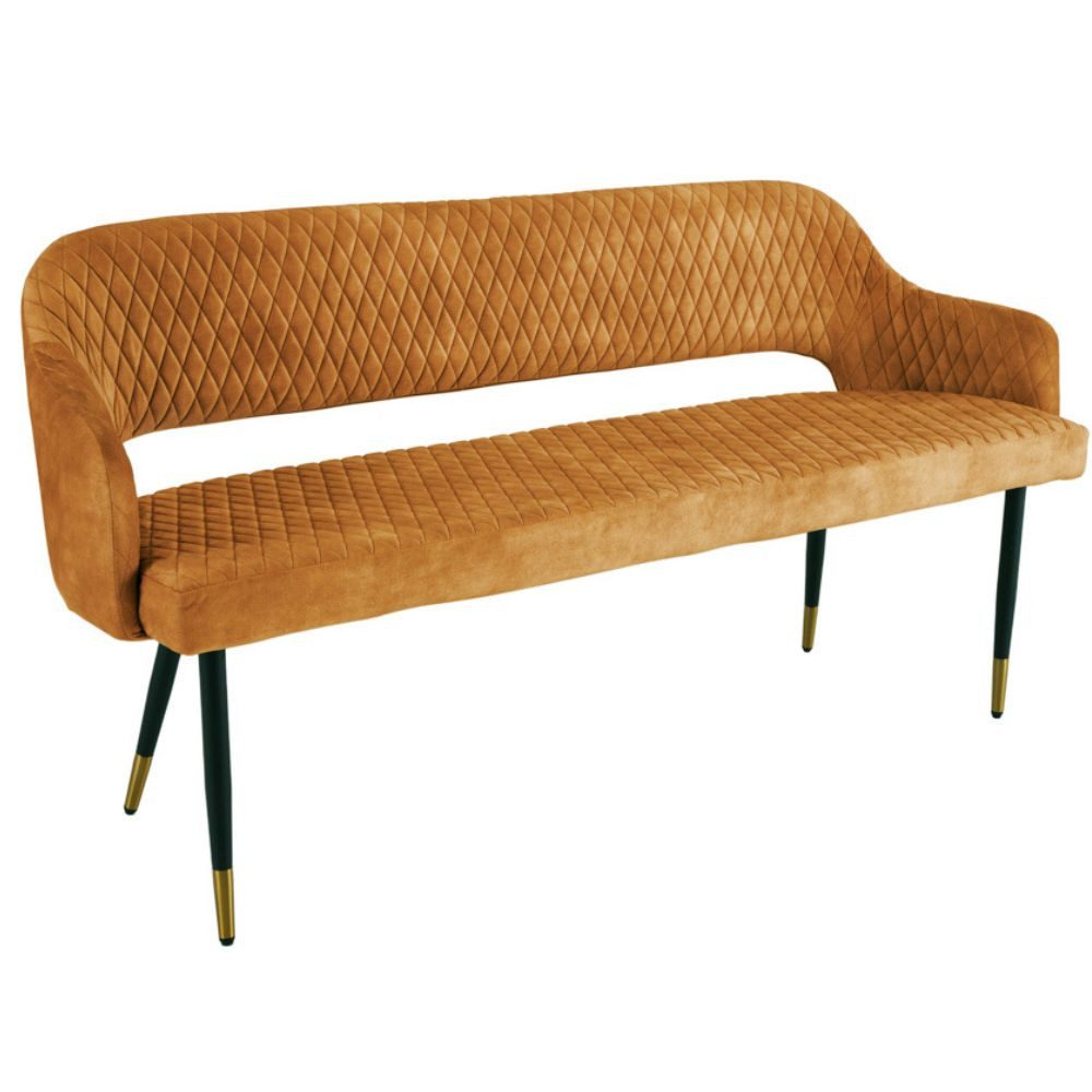 LebensWohnArt Sitzbank Design Sitzbank FRANCE 160cm Samt senf-gelb Ziersteppung Armlehnen