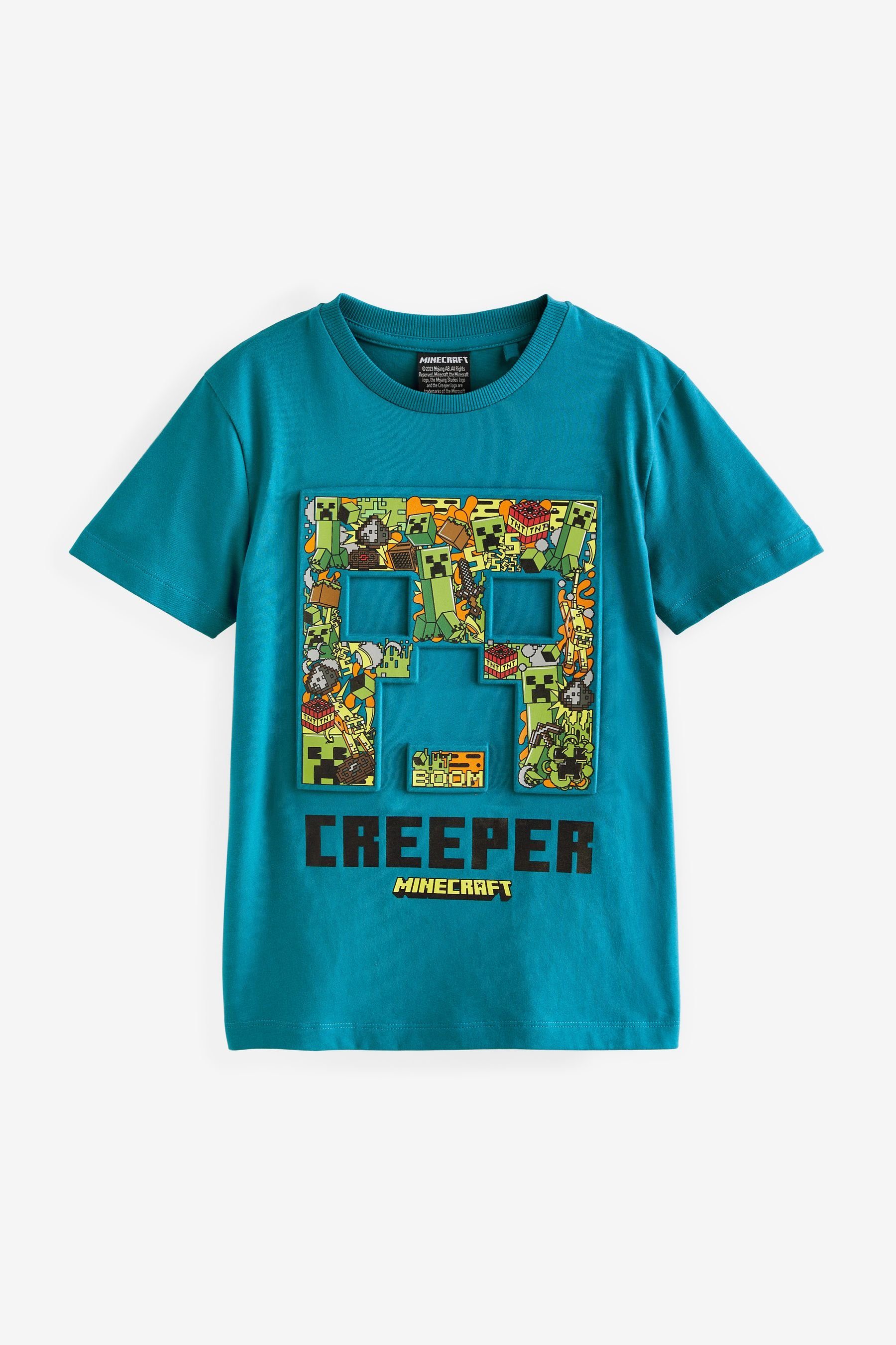 Next T-Shirt Lizenziertes T-Shirt mit Allover-Print (1-tlg) Teal Blue Embossed Infill
