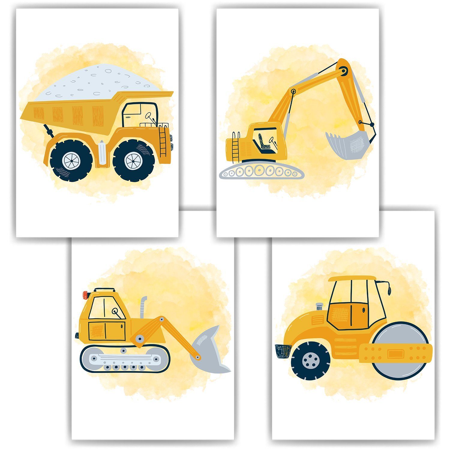 Tigerlino Poster Baufahrzeuge Baustelle Walze Bagger 4er Set Kinderzimmer B günstig online kaufen