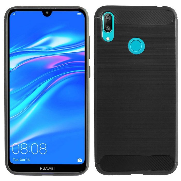 cofi1453 Handyhülle Silikon Hülle Carbon für Huawei Y7 2019 Case Cover Schutzhülle Bumper
