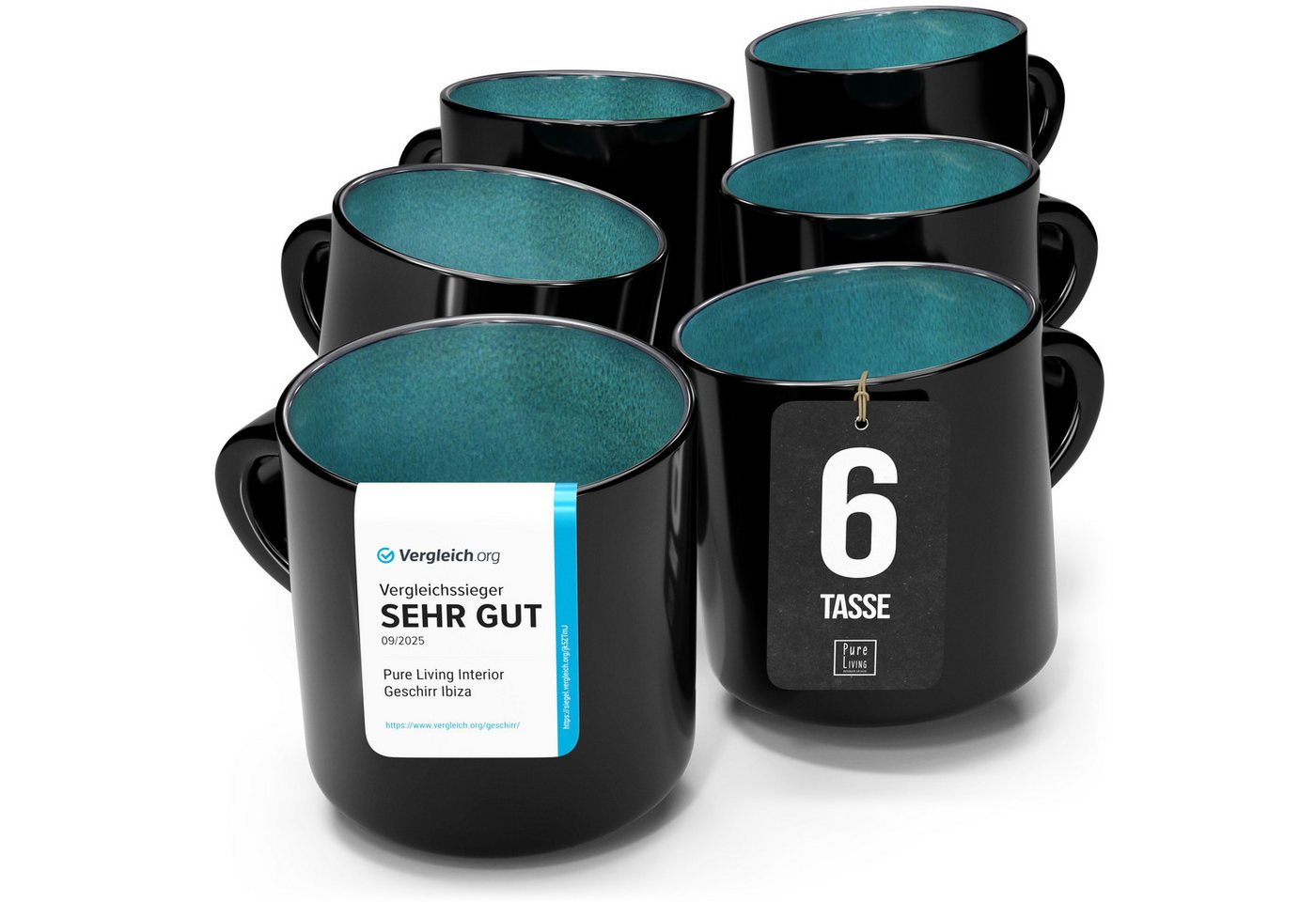 PURE LIVING INTERIOR DESIGN Geschirr-Set Ibiza Becher, 6er-Set, 350 ml, Petrol, Steingut (6-tlg), 6 Personen, Steingut
