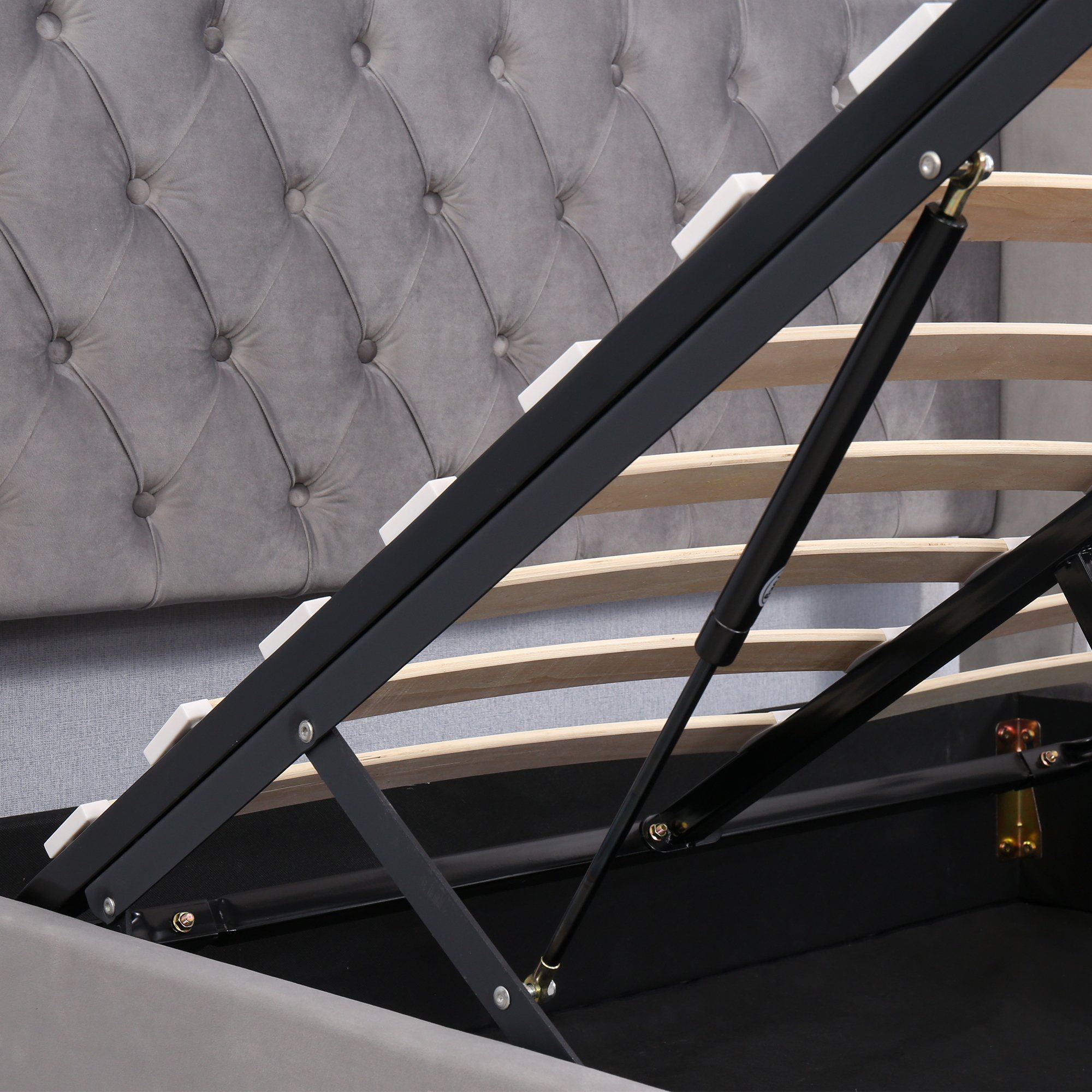 Boxspringbett (Doppelbett Funktionsbett mit Bettkasten und Lattenrost), Polsterbett 140x200 cm Hydraulisches Bett, Samt, Gepolstertes Kopfteil