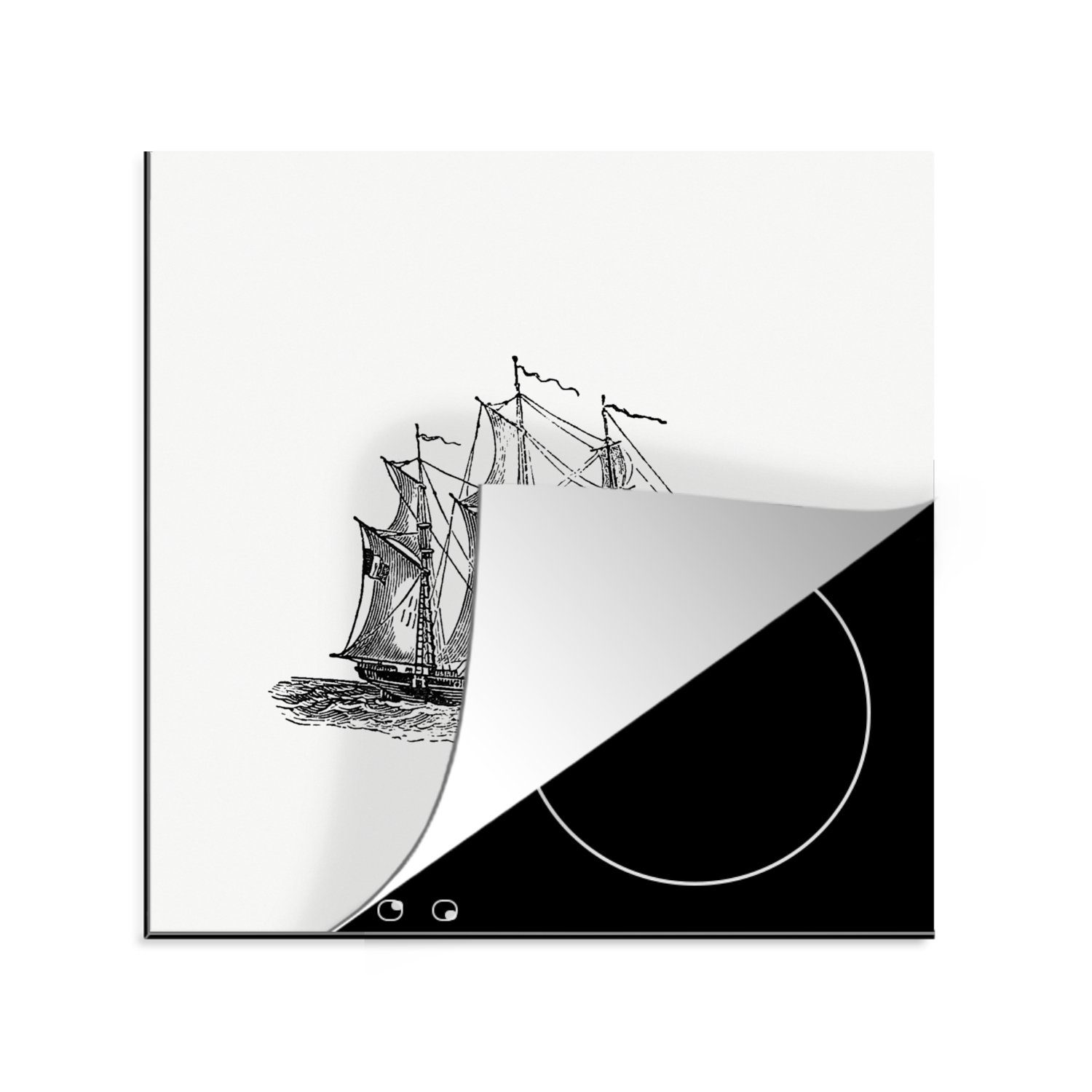 Arbeitsplatte Schiff, cm, (1 MuchoWow Herdblende-/Abdeckplatte tlg), Ceranfeldabdeckung, für - Vinyl, Vintage küche - Boot 78x78
