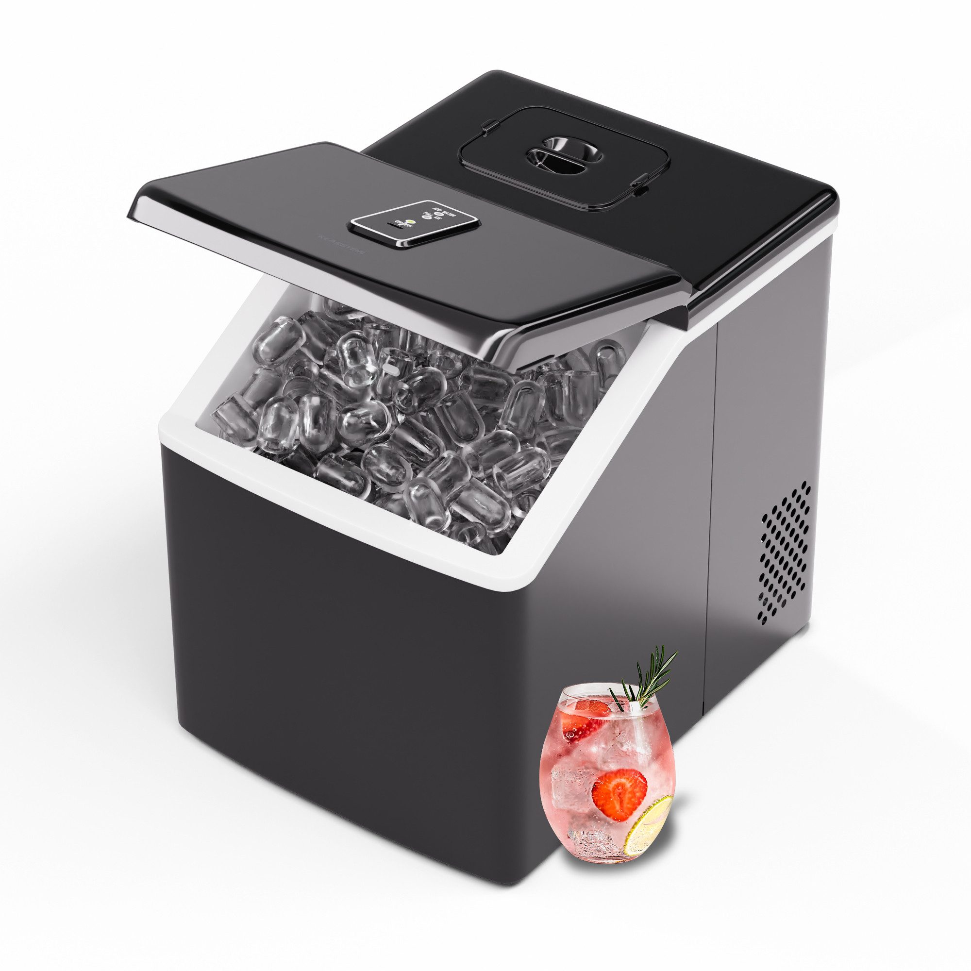 Klarstein Eiswürfelmaschine Clearcube Eiswürfelbereiter, Edelstahl für Zuhause 13kg/Tag LED Display 2,2 L Eiswürfelbereiter