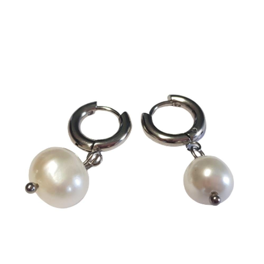 BUNGSA Creolen-Set Creolen mit Perlen-Anhänger (1 2-tlg), verschiedene Edelstahl Damen Farben Silber Ohrschmuck Stück), (2 Ohrringe aus Paar