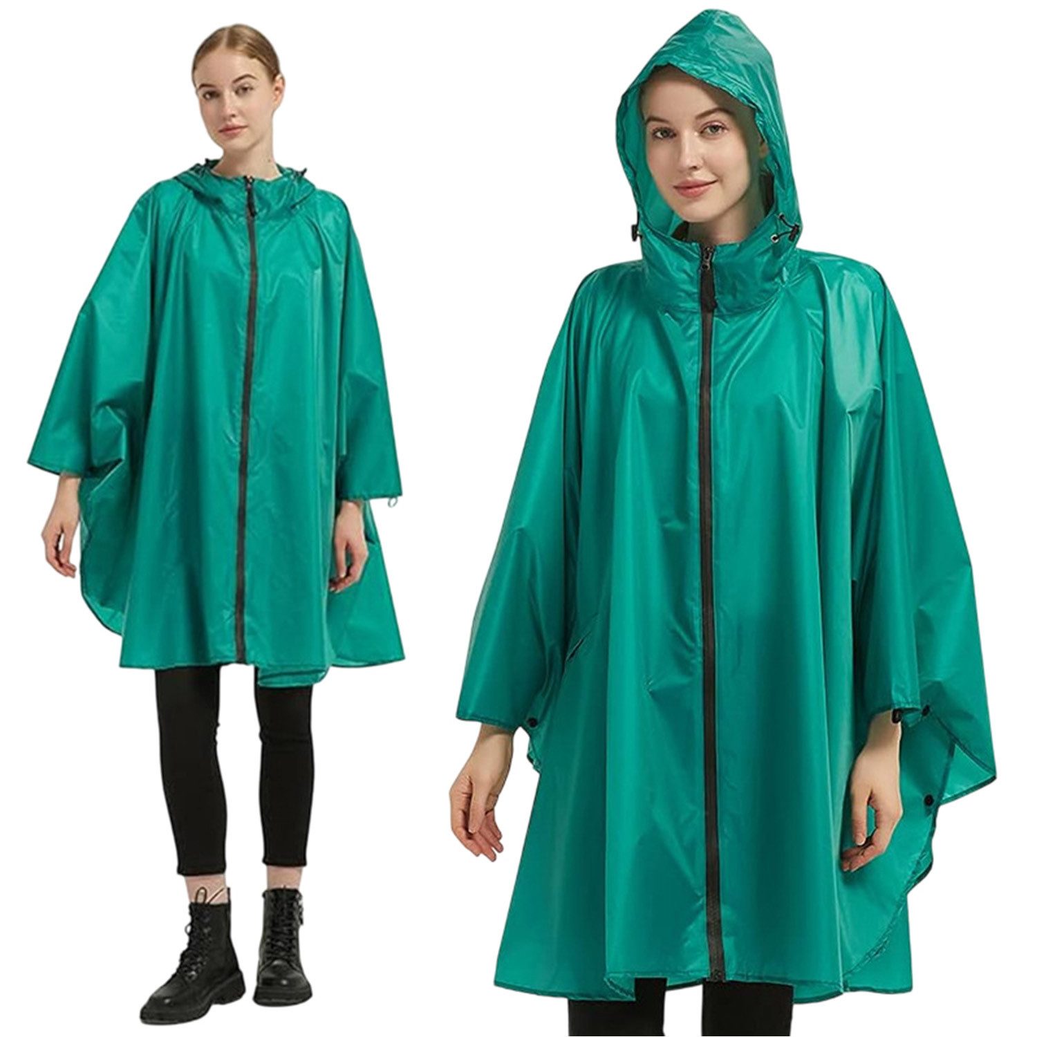 Refttenw Regenjacke Regen Poncho Jacke Mantel,Regencape mit Kapuze,Seitentaschen