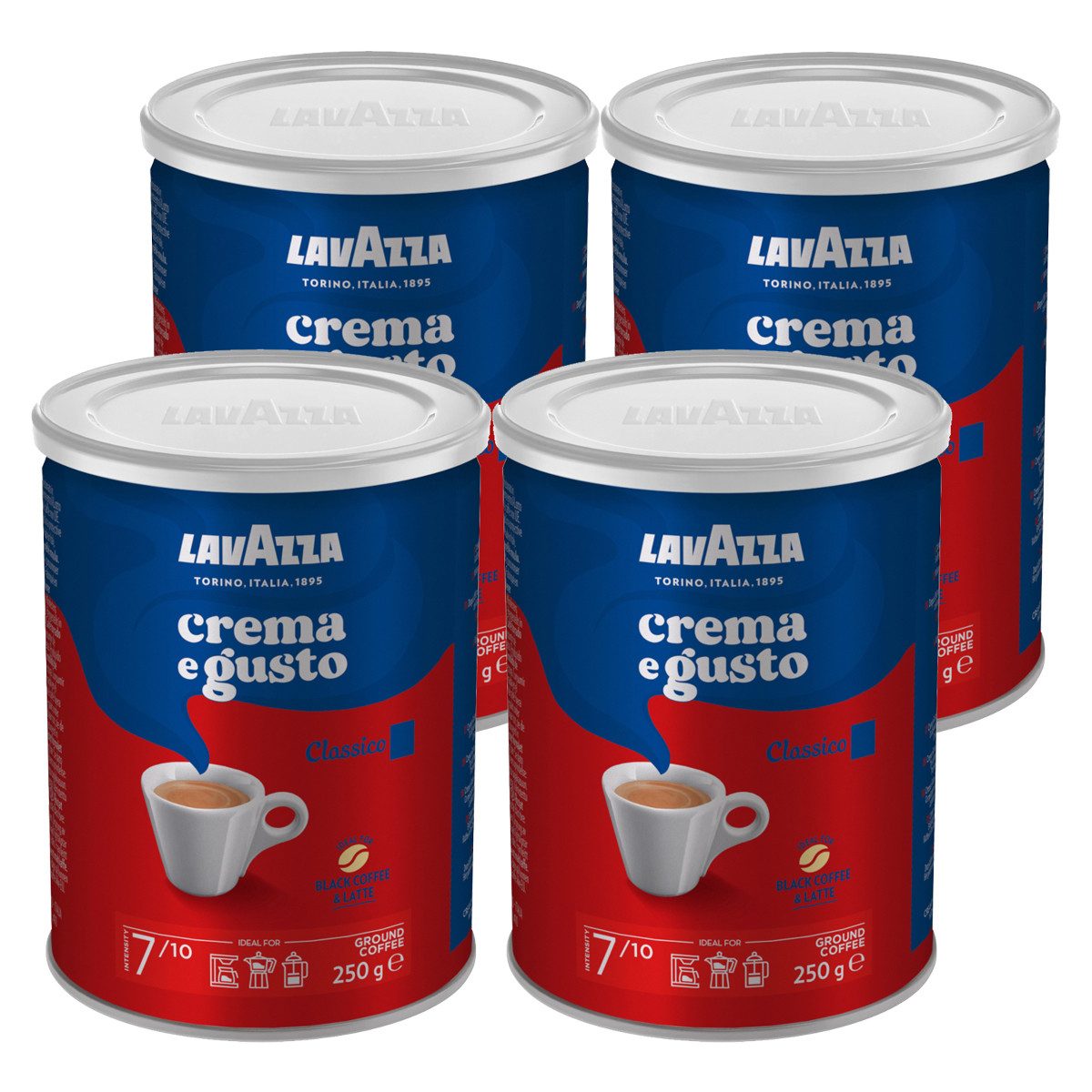 Lavazza Kaffee, Lavazza Crema e Gusto Classico gemahlener Kaffee 250g 4er Pack