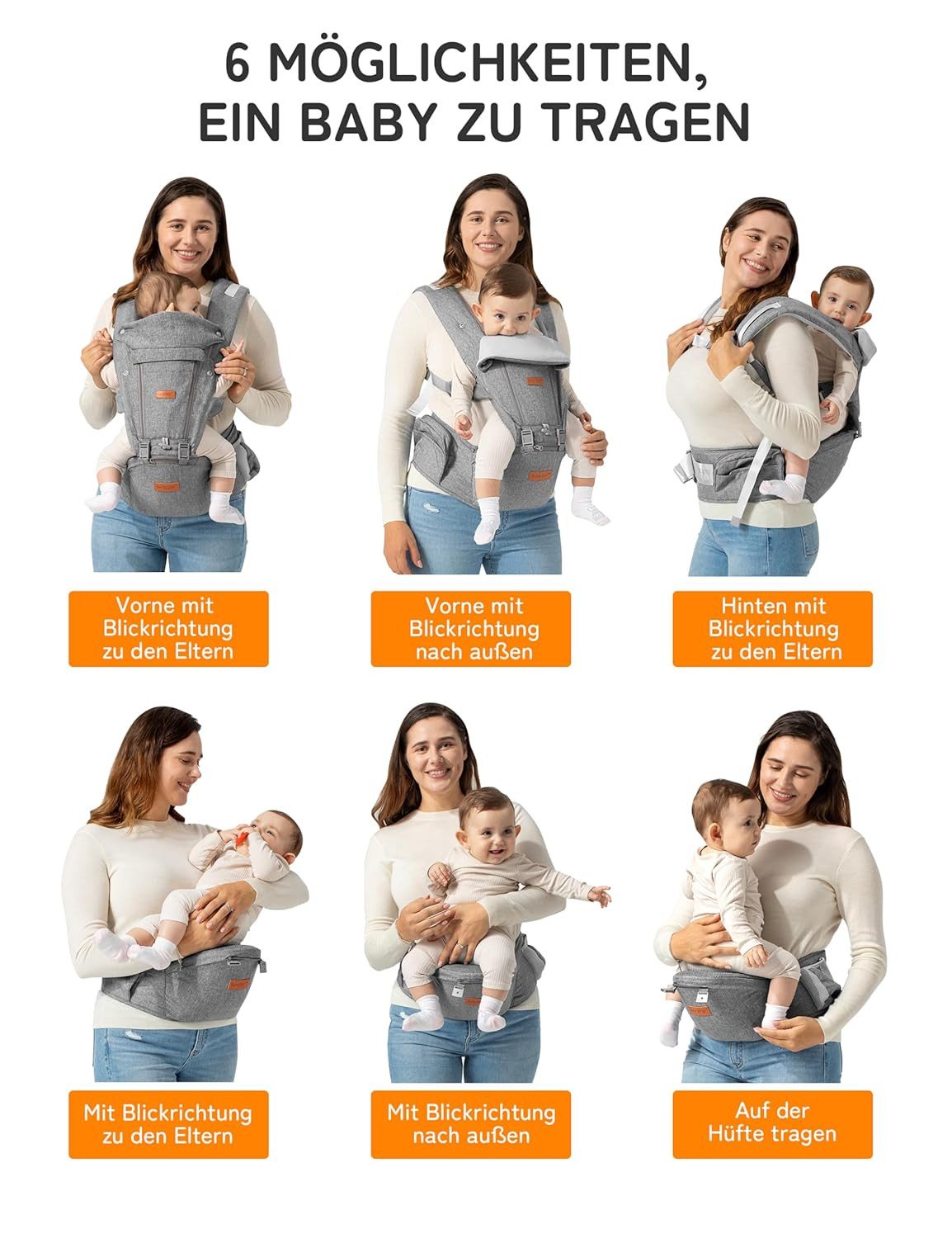 besrey Bauchtrage Babytrage mit Hüftsitz Bauchtragen & Rückentrage, Ergonomisches Babytrage für Babys & Kleinkinder (3,5-20 kg)