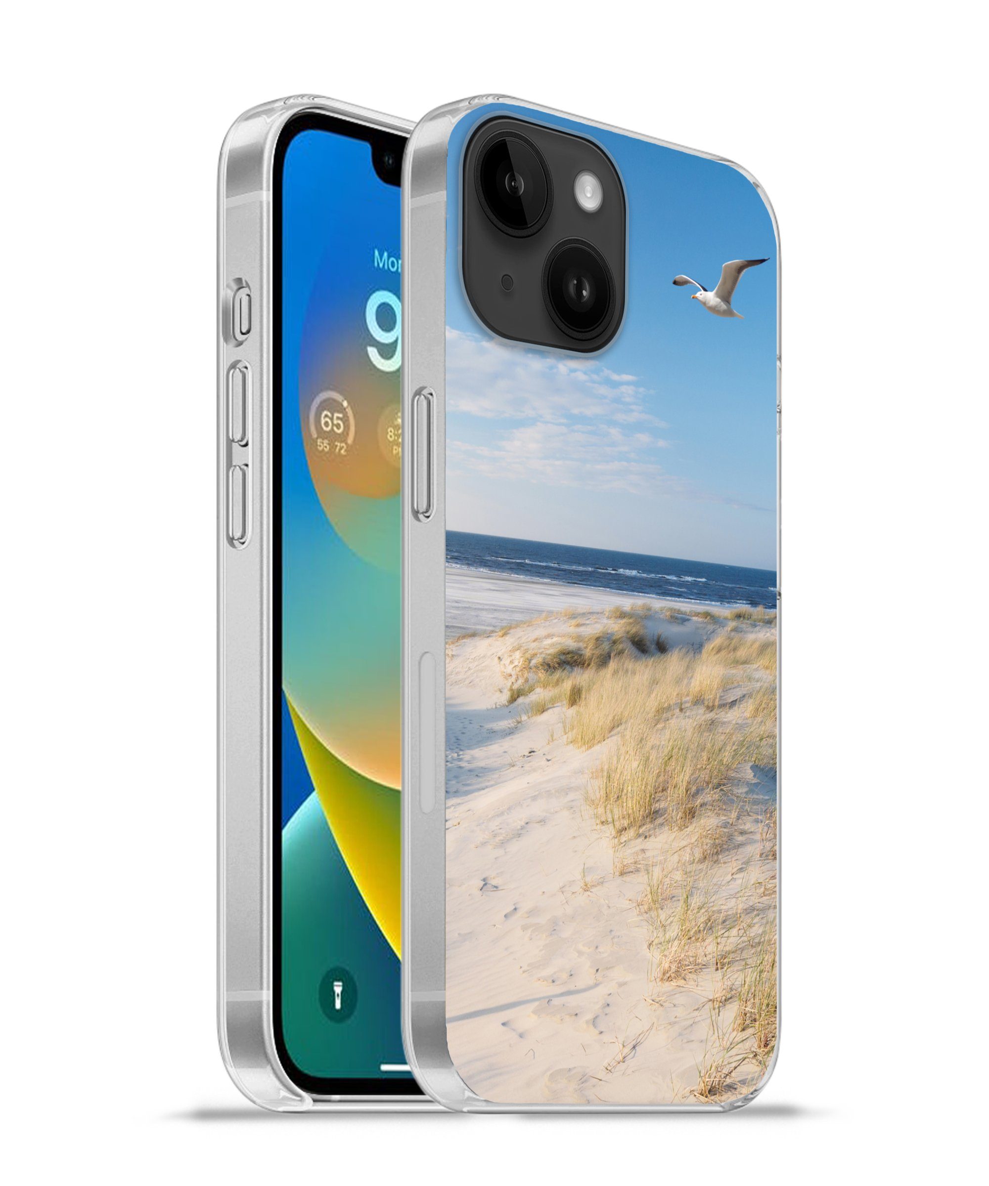 MuchoWow Handyhülle für Apple iPhone 14 Düne - Möwe - Strand - Meer - Sonne, Smartphone-Bumper, Print, Handy Schutzhülle Dünn