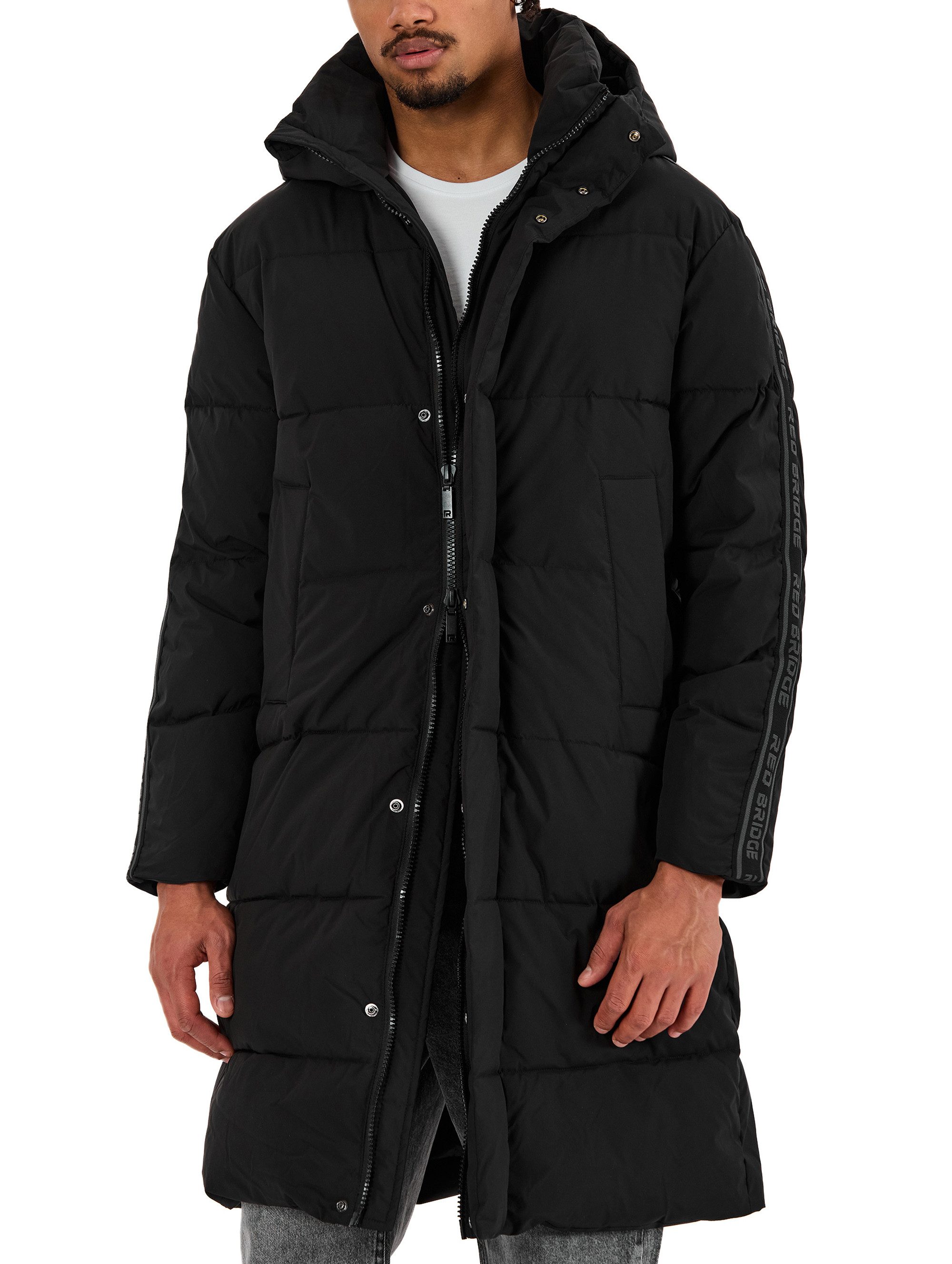 RedBridge Winterjacke mit Kapuze Langer Steppmantel warm leicht Casual Zwei-Wege-Reißverschluss mit Druckknopfleiste – flexibel und winddicht