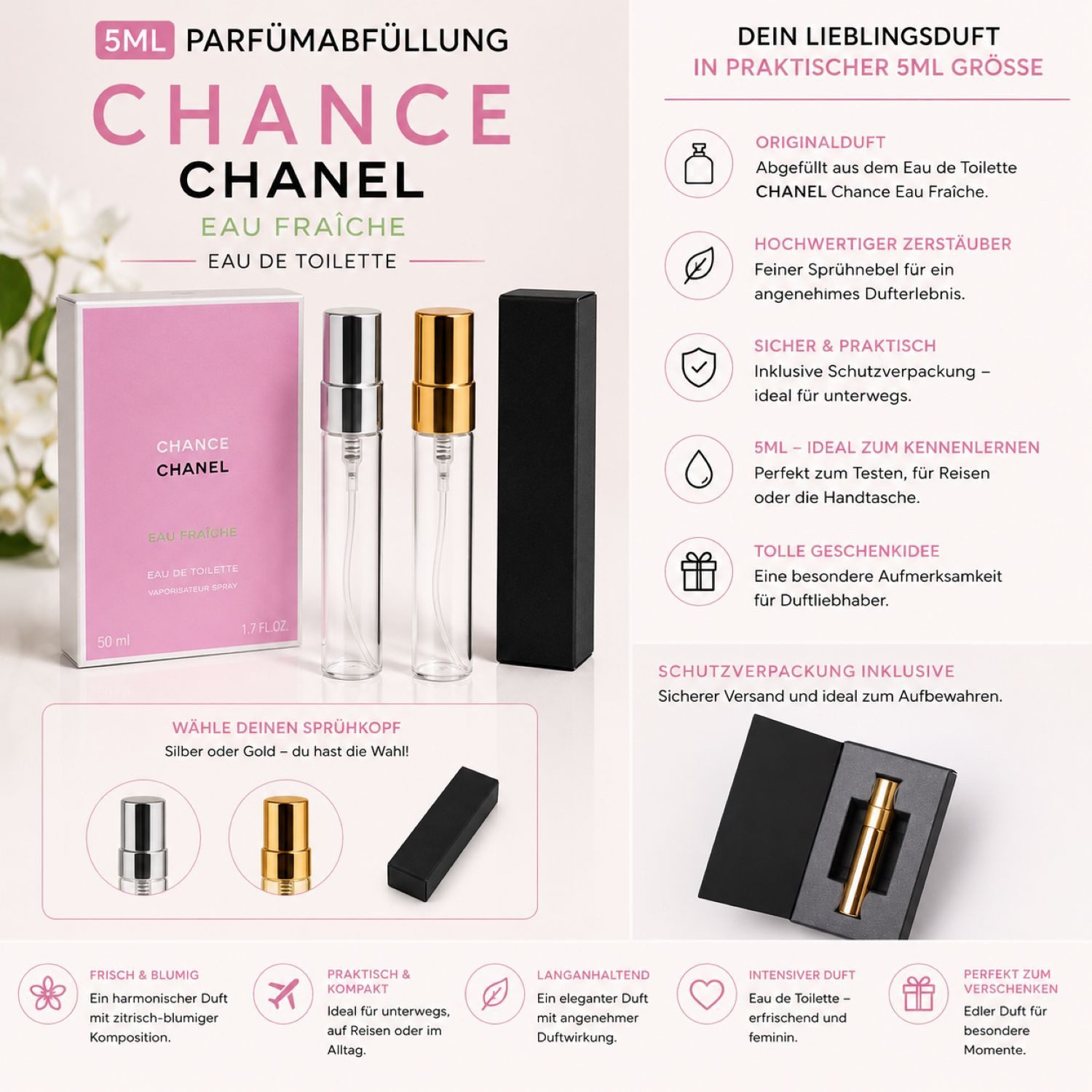 DS-Exklusiv Eau de Toilette Duftabfüllung aus CHANEL Chance Eau Fraîche Eau de Toilette, Frauenduft, Edt, Reisegröße