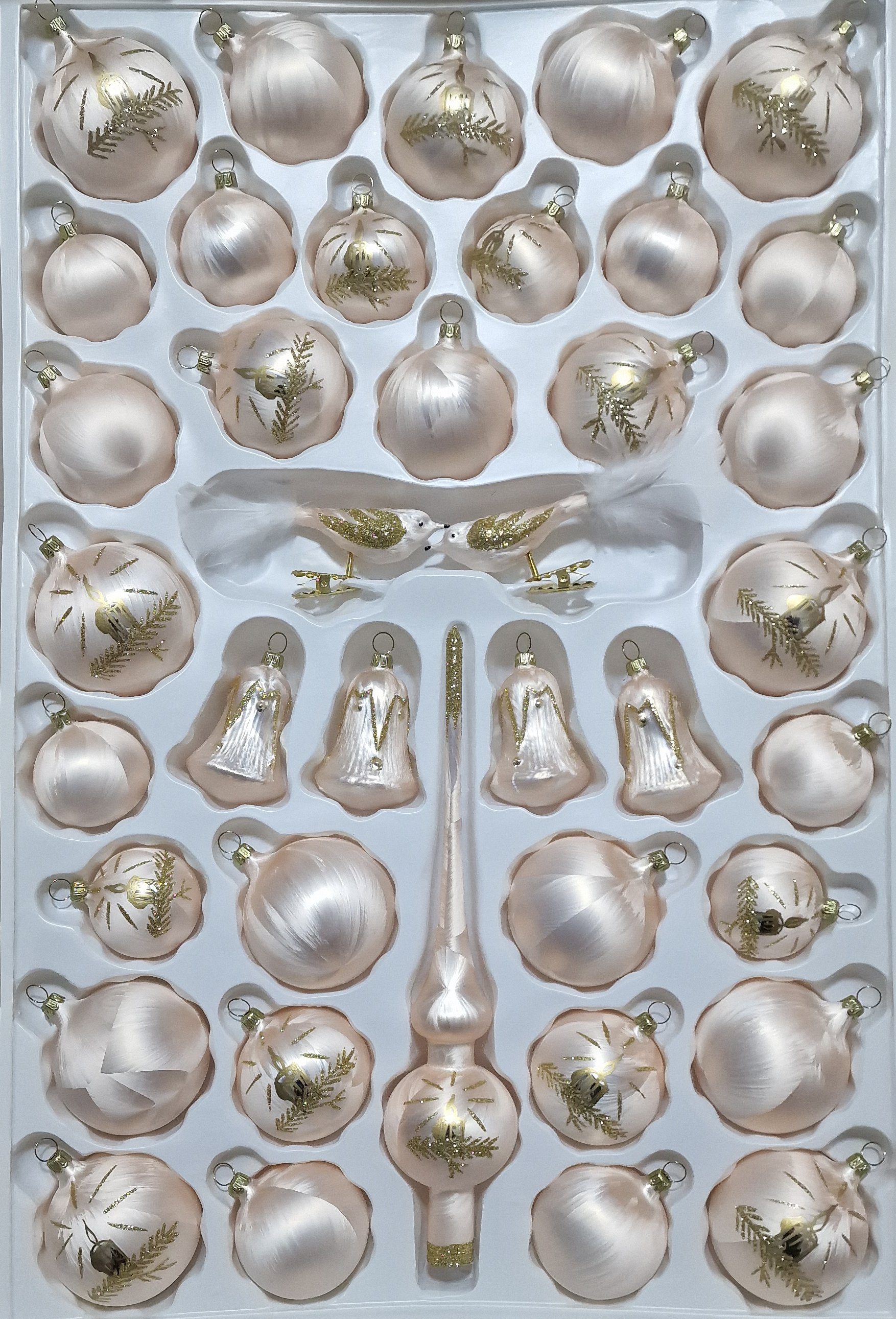 Lauschaer Glas Christbaumschmuck mundgeblasenes Christbaumschmucksortiment 39 Teile