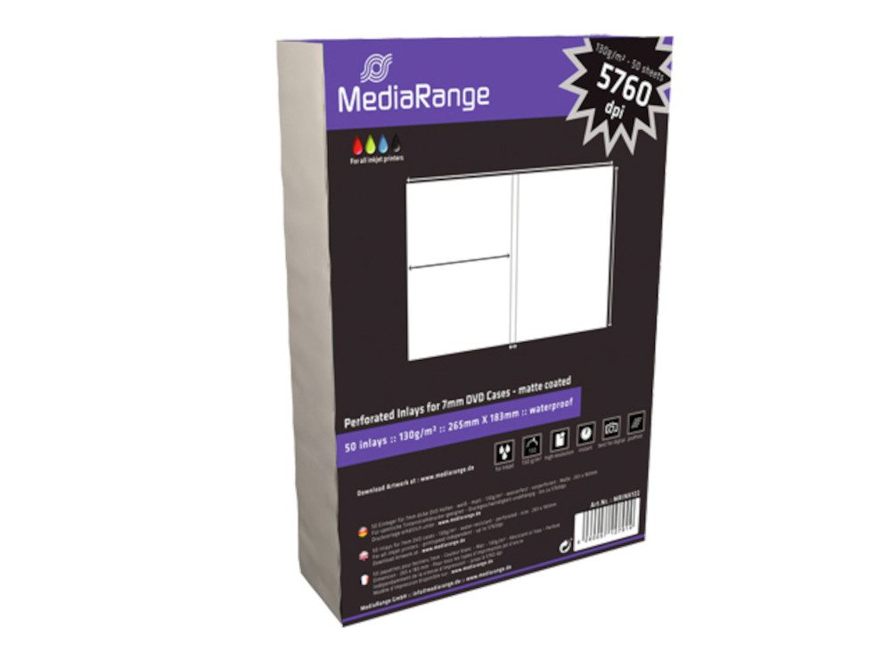 Mediarange Kopierpapier 250 (5x 50Blatt) MediaRange DVD Einleger für 7mm DVD's Inlay