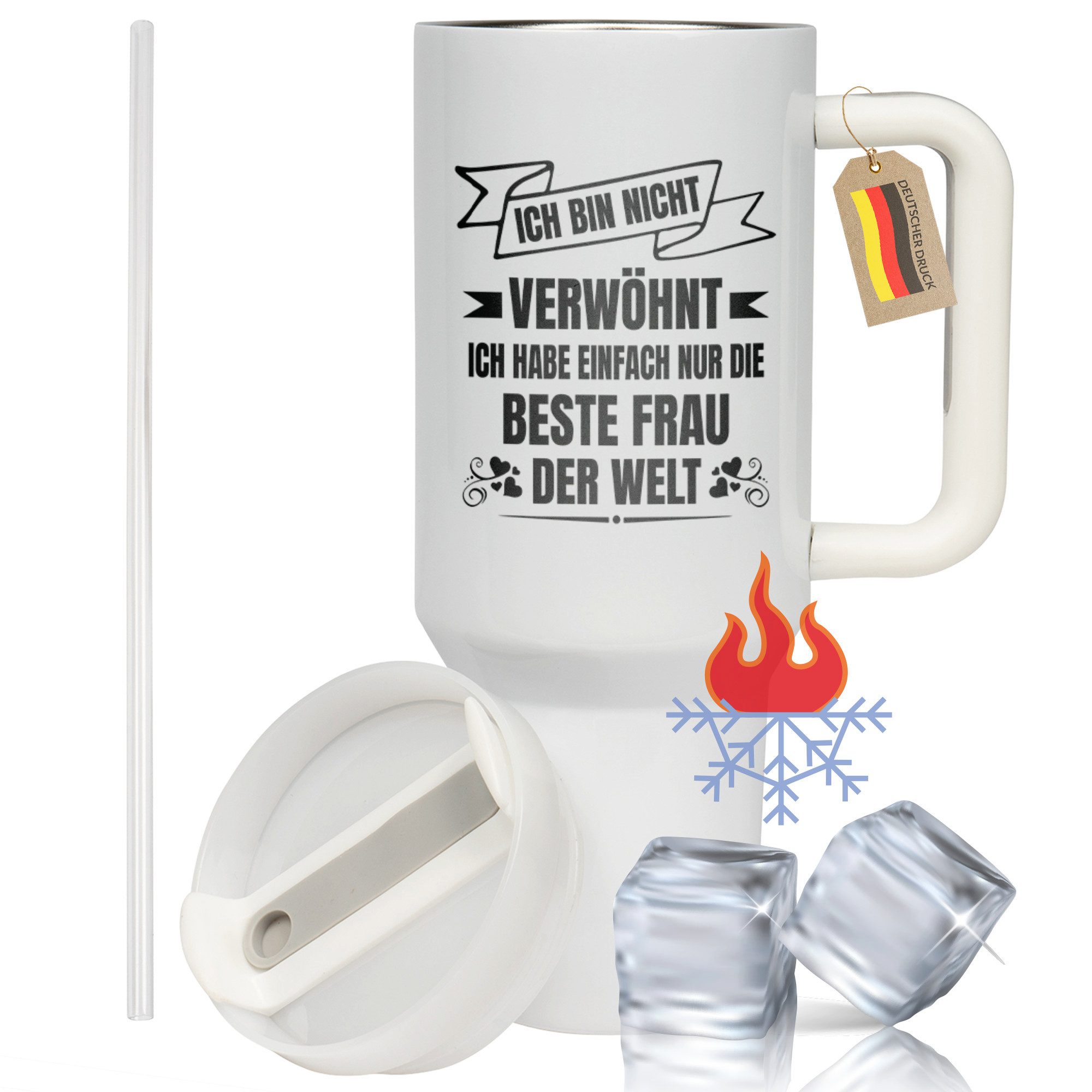 22Feels Thermobecher XXL Thermobecher Geschenk Ehefrau Beste Frau der Welt Hochzeitstag, Edelstahl (Thermoisoliert), IN DEUTSCHLAND BEDRUCKT - Beidseitig Bedruckter To-Go Tumbler