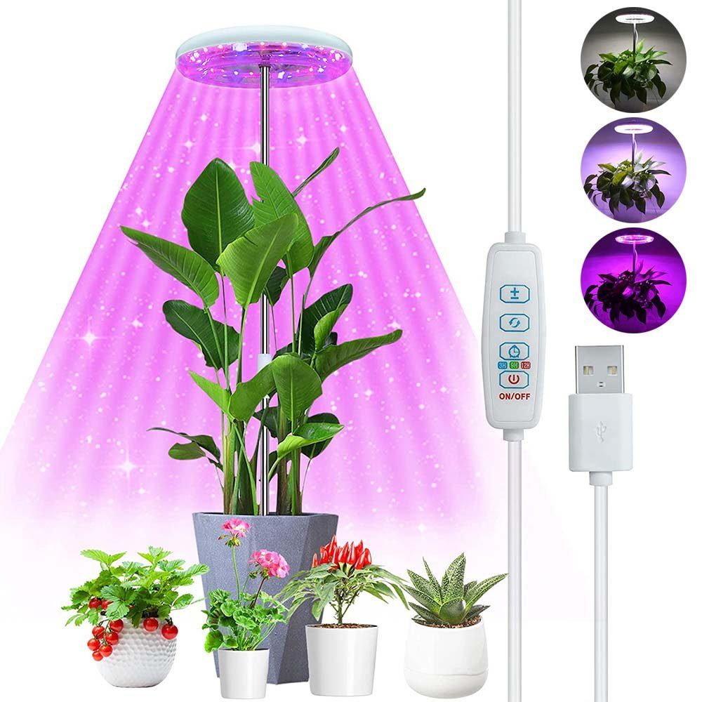 Sunicol Pflanzenlampe LED Ringlicht, Vollspektrum 360 °, Innen Pflanzen Wachstumslicht, USB, Dimmbar, 3/9/12H Auto Timer, USB, 3 Beleuchtungsmodi, 72 LEDs