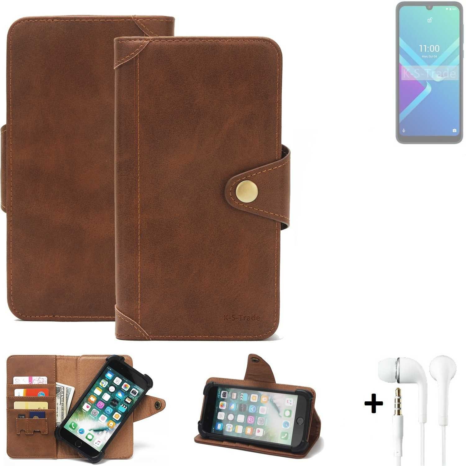 K-S-Trade Handyhülle für Wiko Y82, Handyhülle + Kopfhörer Schutz Hülle Walletcase Bookstyle Tasche