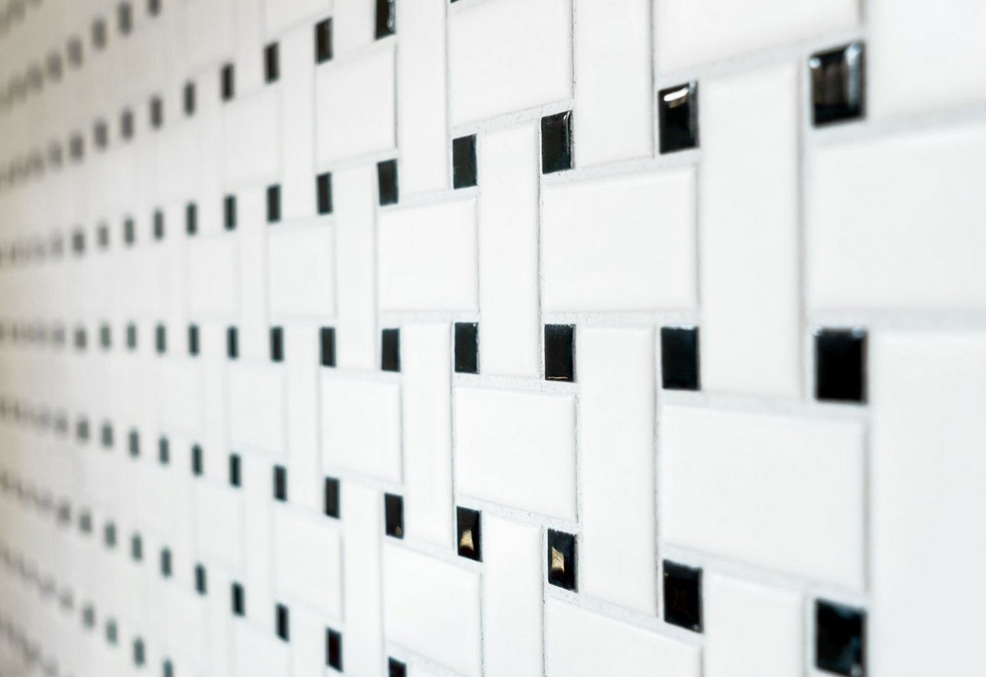 Thumbnail - Mosani Mosaikfliesen Rechteckiges Keramikmosaik Mosaik weiß mit schwarz matt / 10 Matten