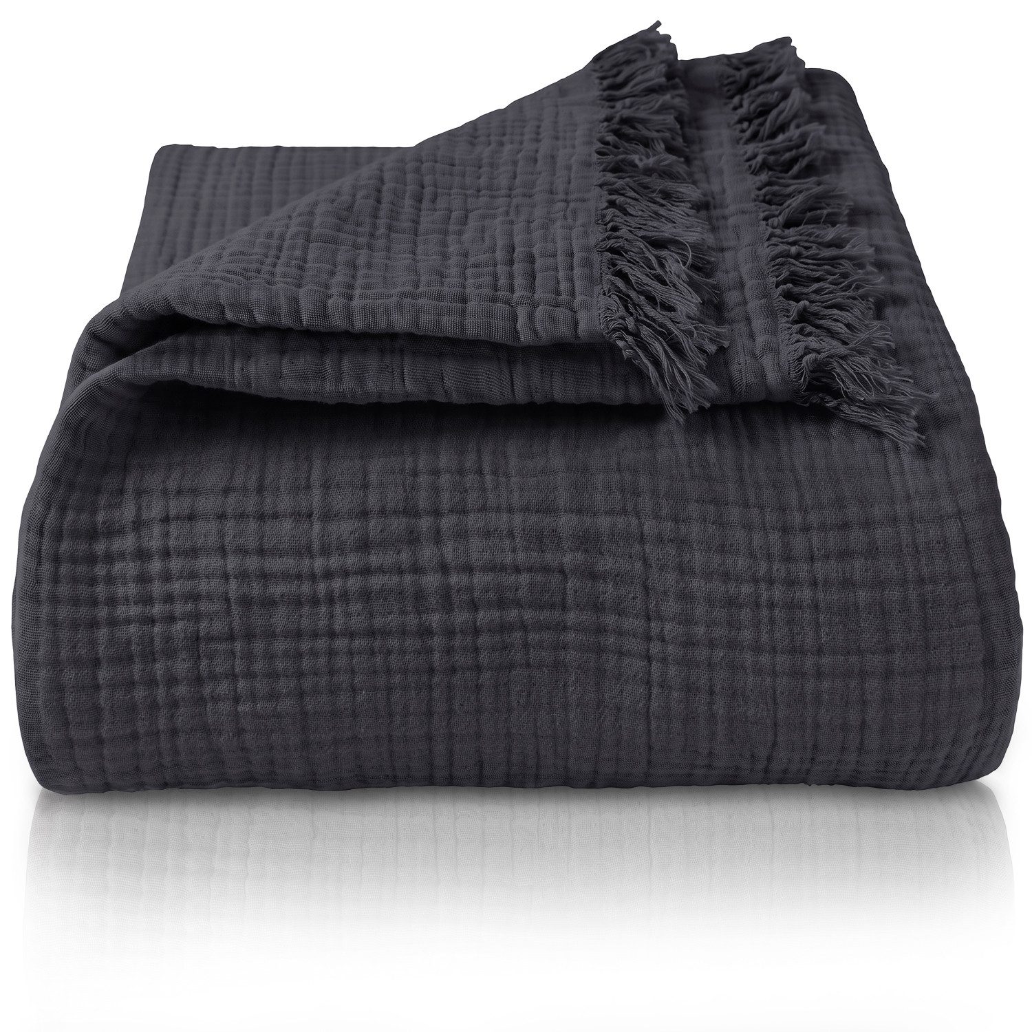 Laynenburg Tagesdecke Musselin mit Fransen aus 100% Baumwolle – Baumwolldecke, Wohndecke als Sommerdecke, Bett-Überwurf, Sofa-Decke, Kuscheldecke