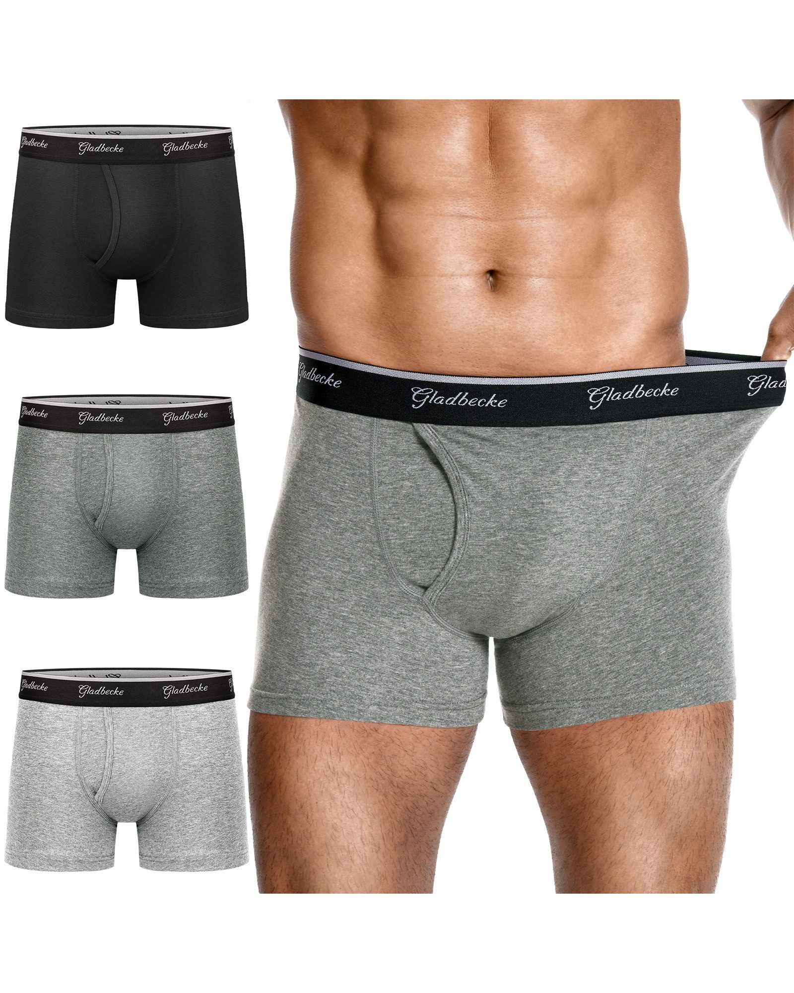 Gladbecke Boxershorts unterhosen herren Männer Unterwäsche Baumwolle M-4XL (3er-Pack) Elastischer Komfortbund und tagloses Design, Formstabil
