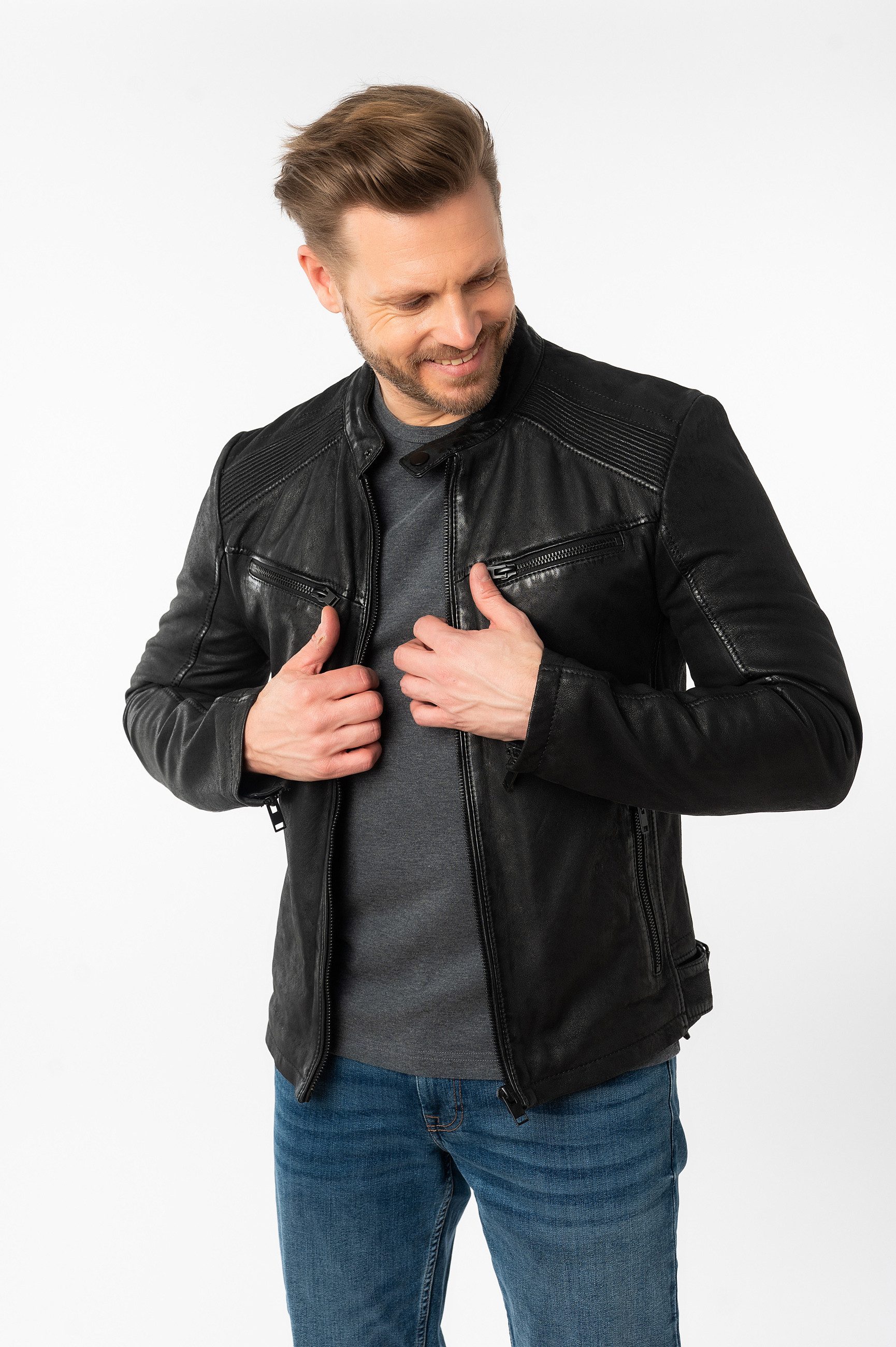 Mauritius Lederjacke MMTaibo SF mit Stehkragen und Drucker günstig online kaufen