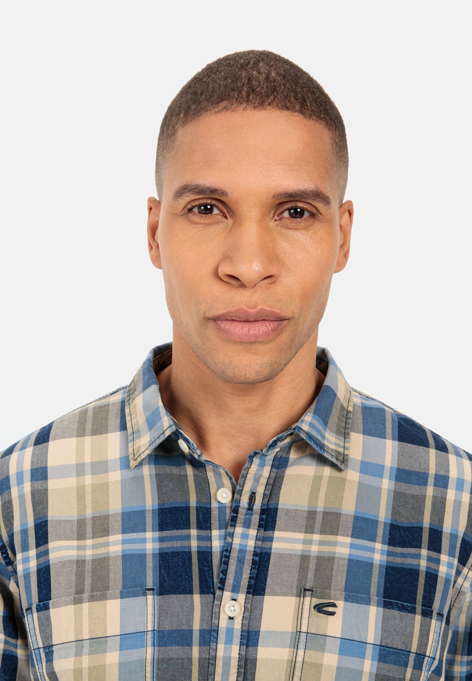 camel active Karohemd aus reiner Baumwolle Kurzarm Kentkragen