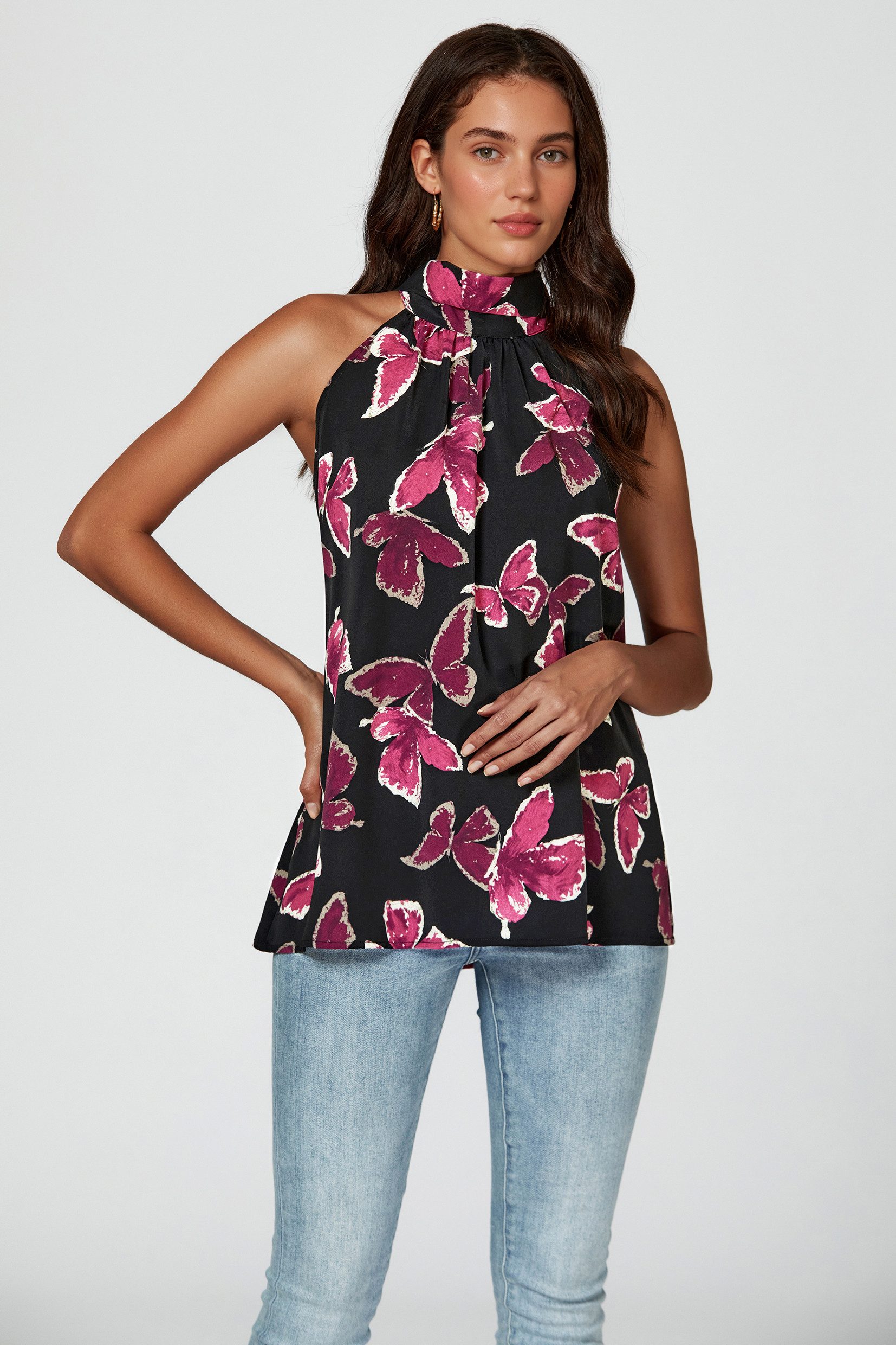 FS Collection Neckholdertop Damen Ärmelloses Neckholder-Top mit Bindeband am Rücken (S (UK 8–10 / EU 36–38) - M (UK 12 / EU 40) - L (UK 14 / EU 42) - XL (UK 16 / EU 44), 8 Farben: Schwarz, Waldgrün,LeafGreen, LeoBraun, LeoBeige, AzurBlau) leicht, weich, fließend und pflegeleicht