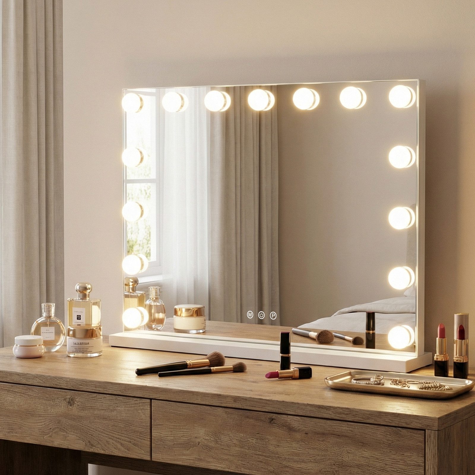 COSTWAY Schminkspiegel (1-St), Hollywood Spiegel mit Licht, 3 Lichtfarben, Einstellbarer Helligkeit